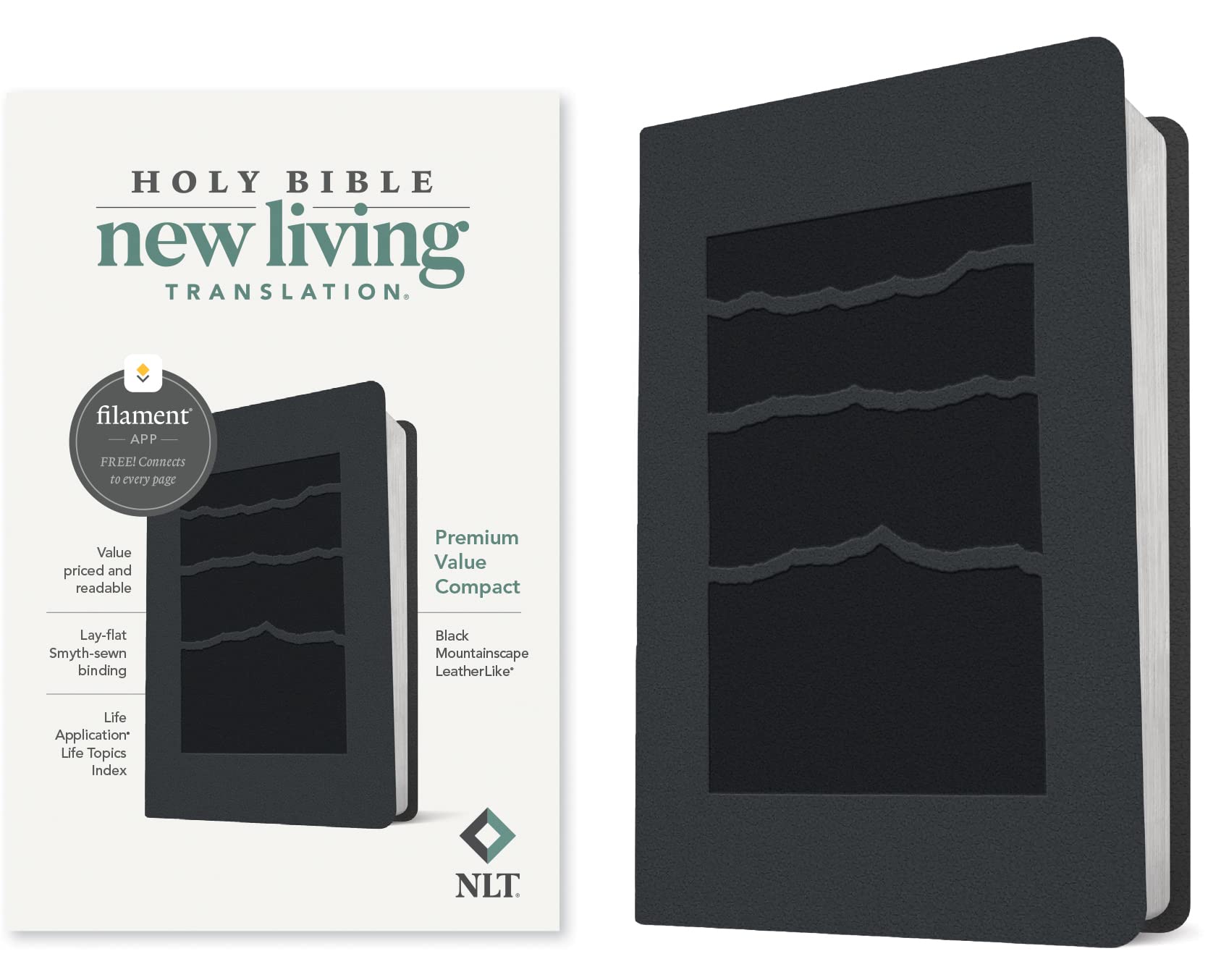 NLT Premium Value Compact Bible, FilamentEnabled Edition (LeatherLike, Black Mountainscape)