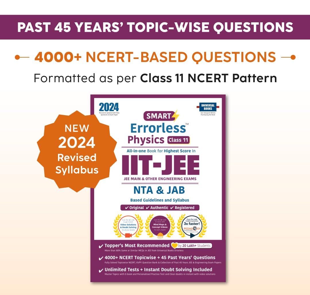 Smart Errorless Physics JEE(Main and Advanced) Class 11 (2024)  NCERT Based | 6000+ NCERT & New Pattern Questions | 45 Past Yea
