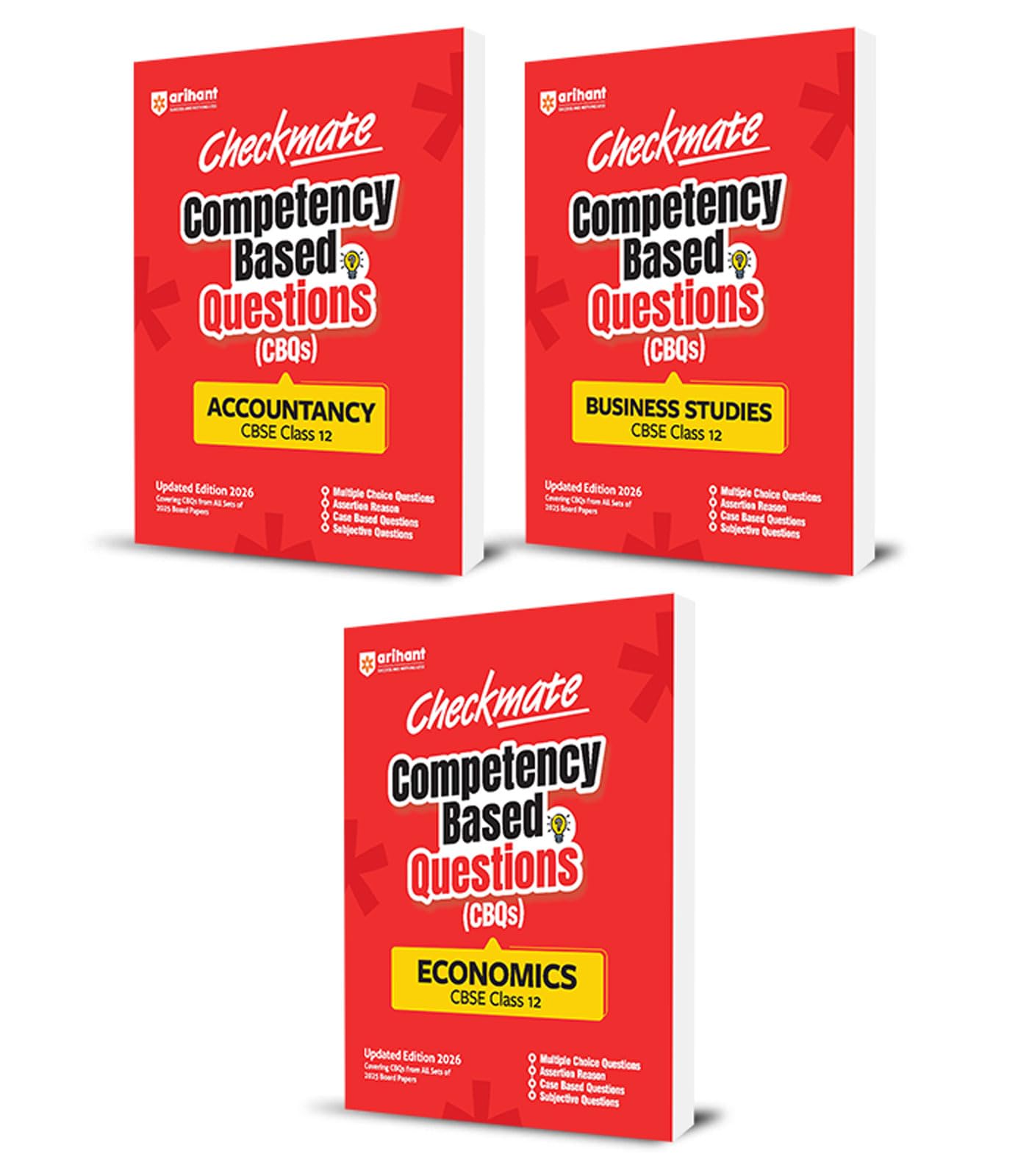 Arihant Checkmate PYQs + CBQs Accountancy, Business Studies, Economics For CBSE Class 12 | Past Board Exam Questions (20252019)