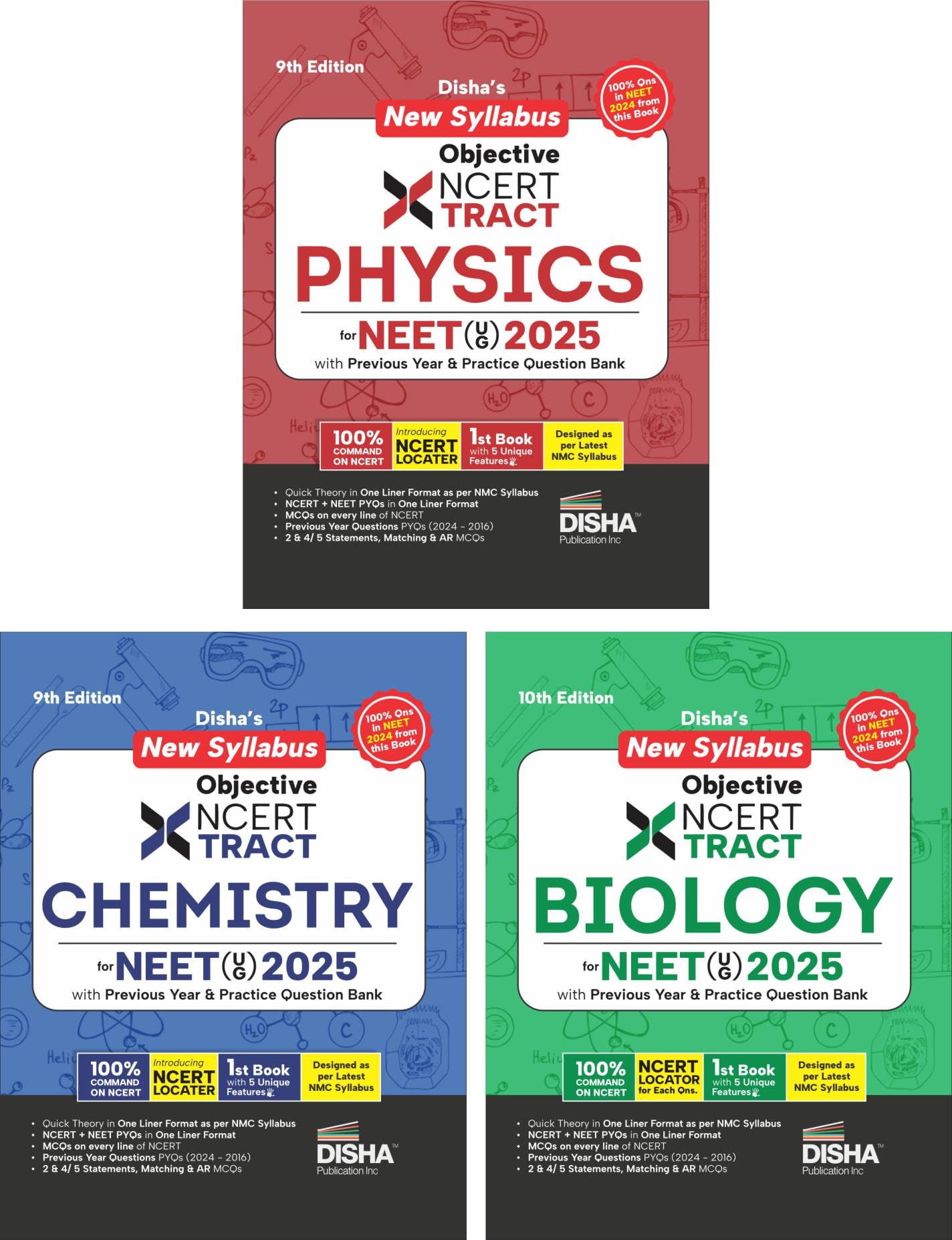 Dishas New Syllabus Objective NCERT Xtract Physics, Chemistry & Biology for NEET (UG) 9th Edition | One Liner Theory, Tips on 