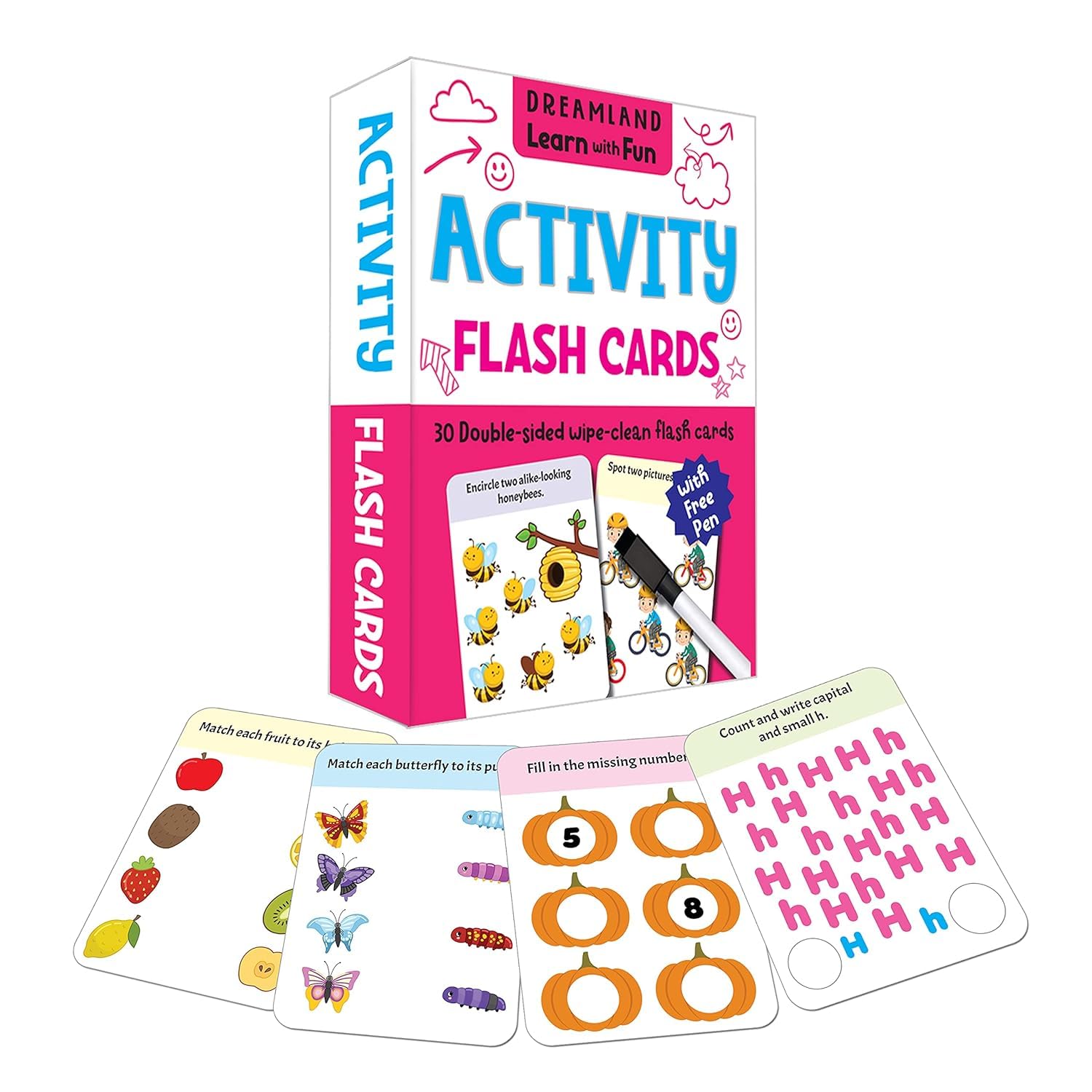 Flash Cards Activity for Preschool & Kindergarten | Learn with Fun  30 DoubleSided, Laminated WipeClean Cards with FullColor