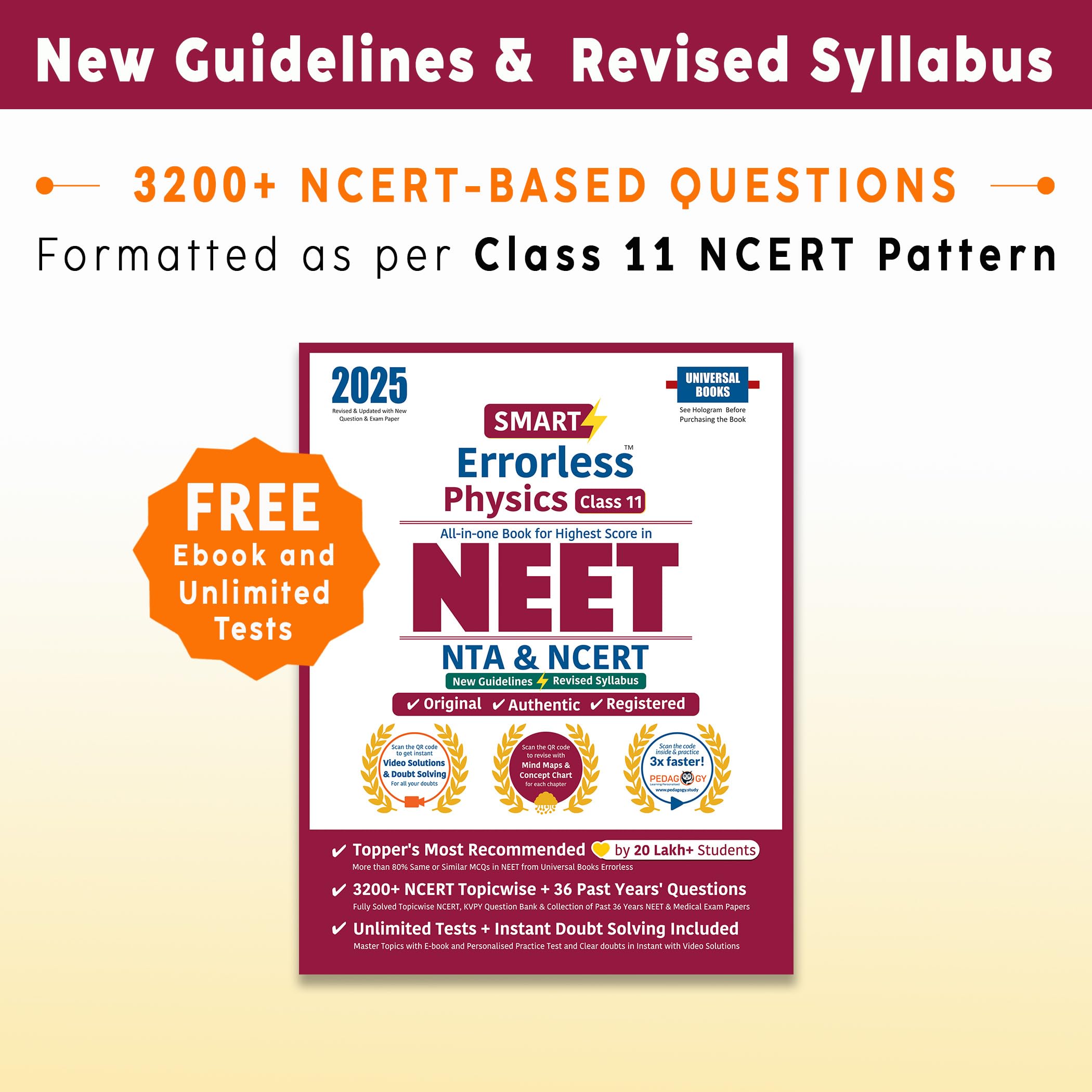 Smart Errorless Physics NEET Class 11 (2025)  NCERT Based | 3200+ NCERT & New Pattern Questions | 36 Past Years Papers | Revise