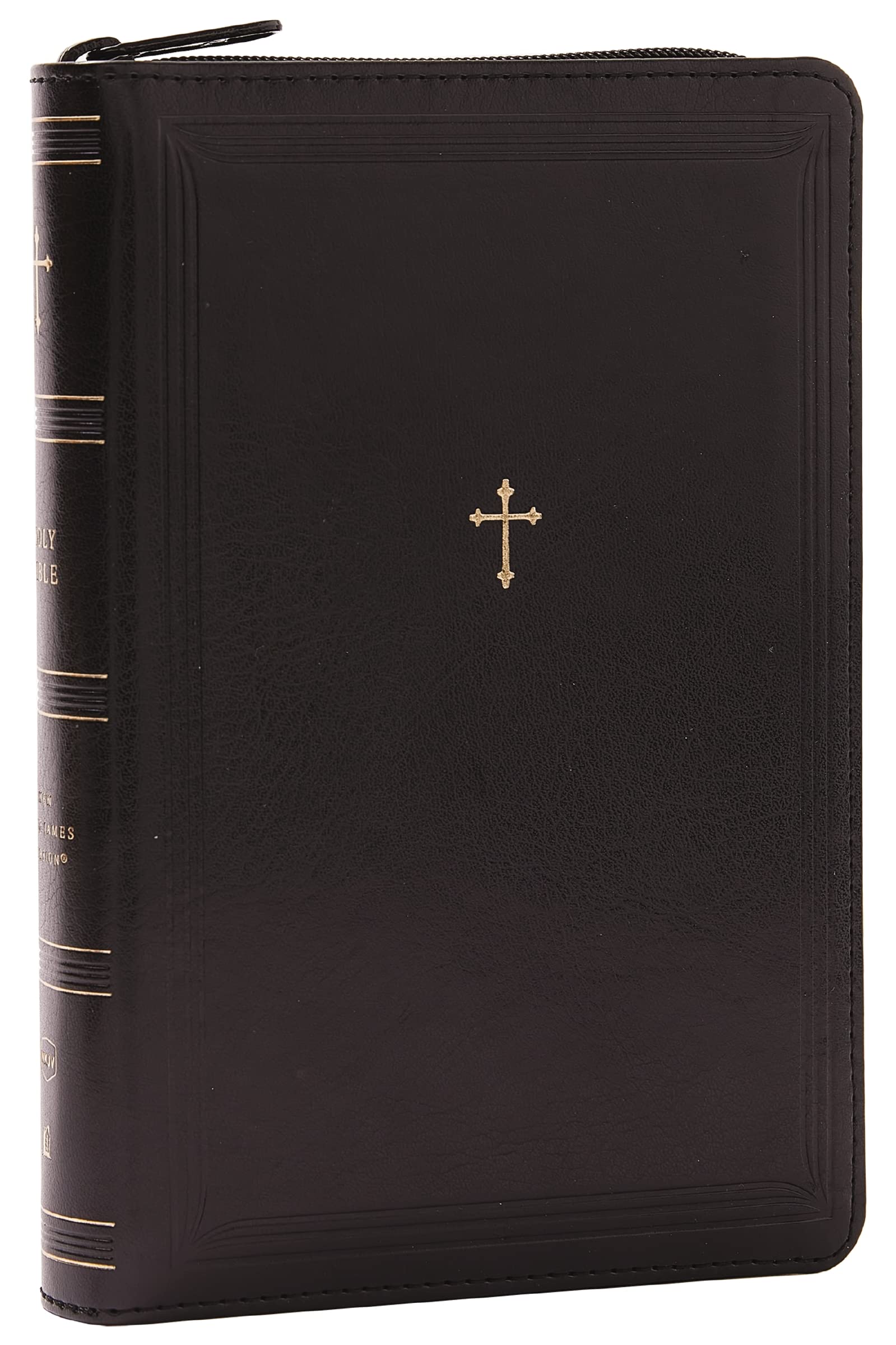 NKJV Compact ParagraphStyle Bible w/ 43,000 Cross References, Black Leathersoft with zipper, Red Letter, Comfort Print: Holy Bi
