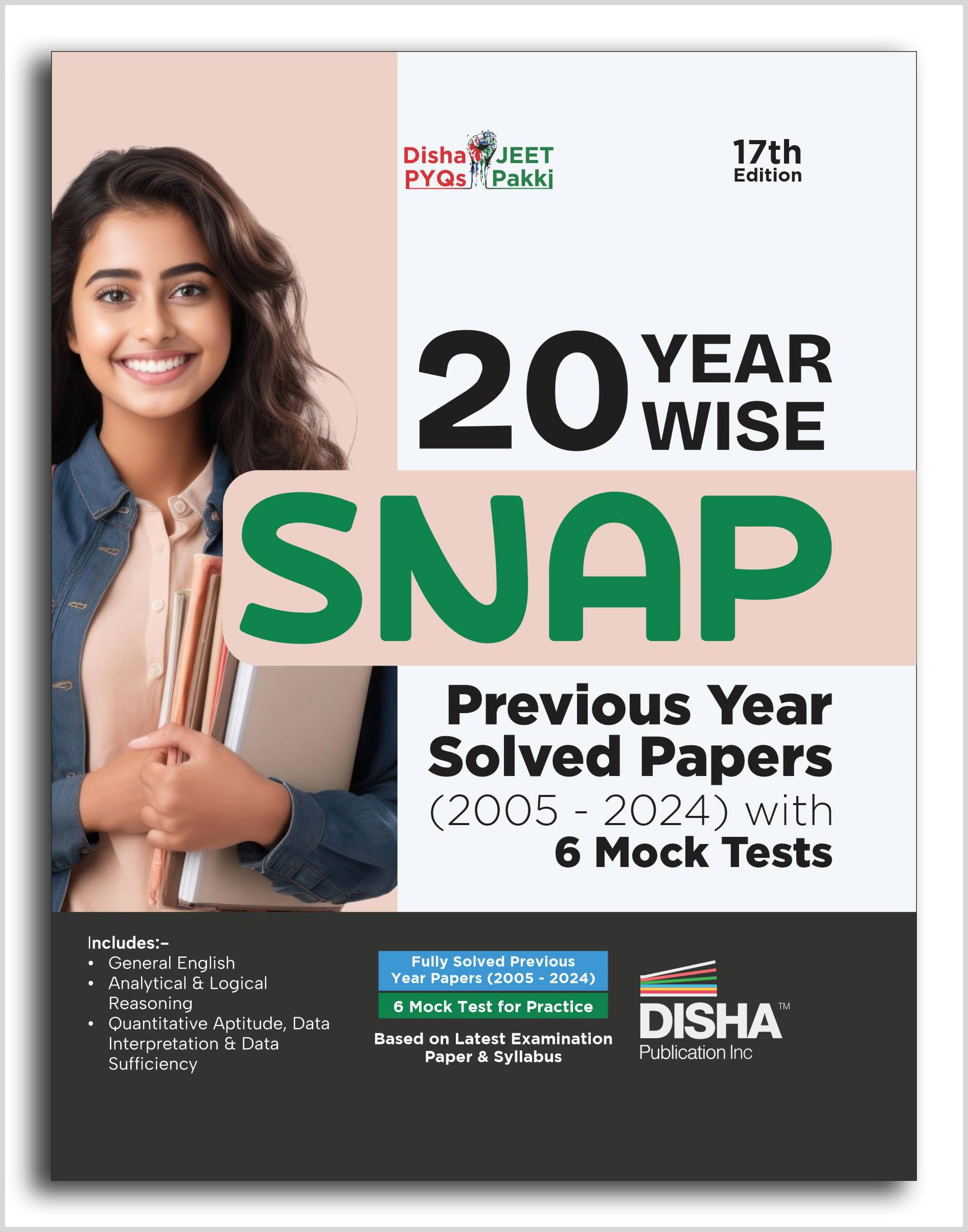 Disha 20 YearWise Snap Previous Year Solved Papers (2005  2024) With 6 Mock Tests 17Th Edition | Pyqs Question Bank | Quantita