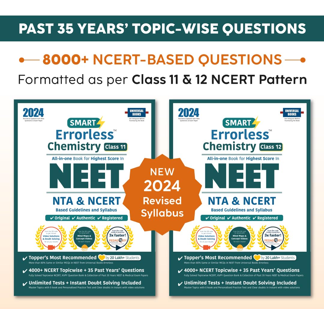 Smart Errorless Chemistry NEET Class 11 & 12 (2024)  NCERT Based | 8000+ NCERT & New Pattern Questions | 35 Past Years Papers |