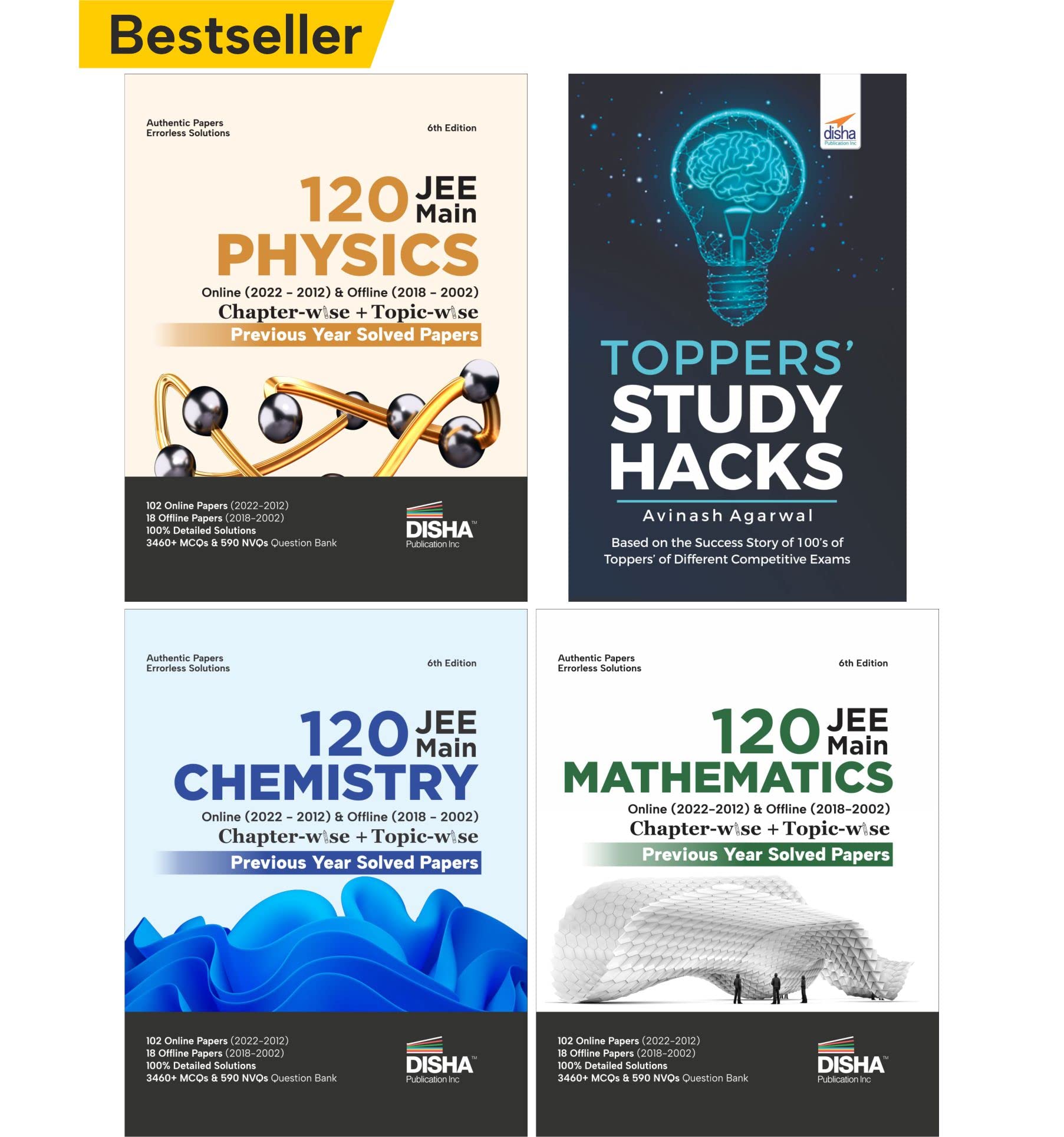 Combo Disha 120 Jee Main Online (2022  2012) & Offline (2018  2002) Physics, Chemistry & Mathematics ChapterWise + TopicWise