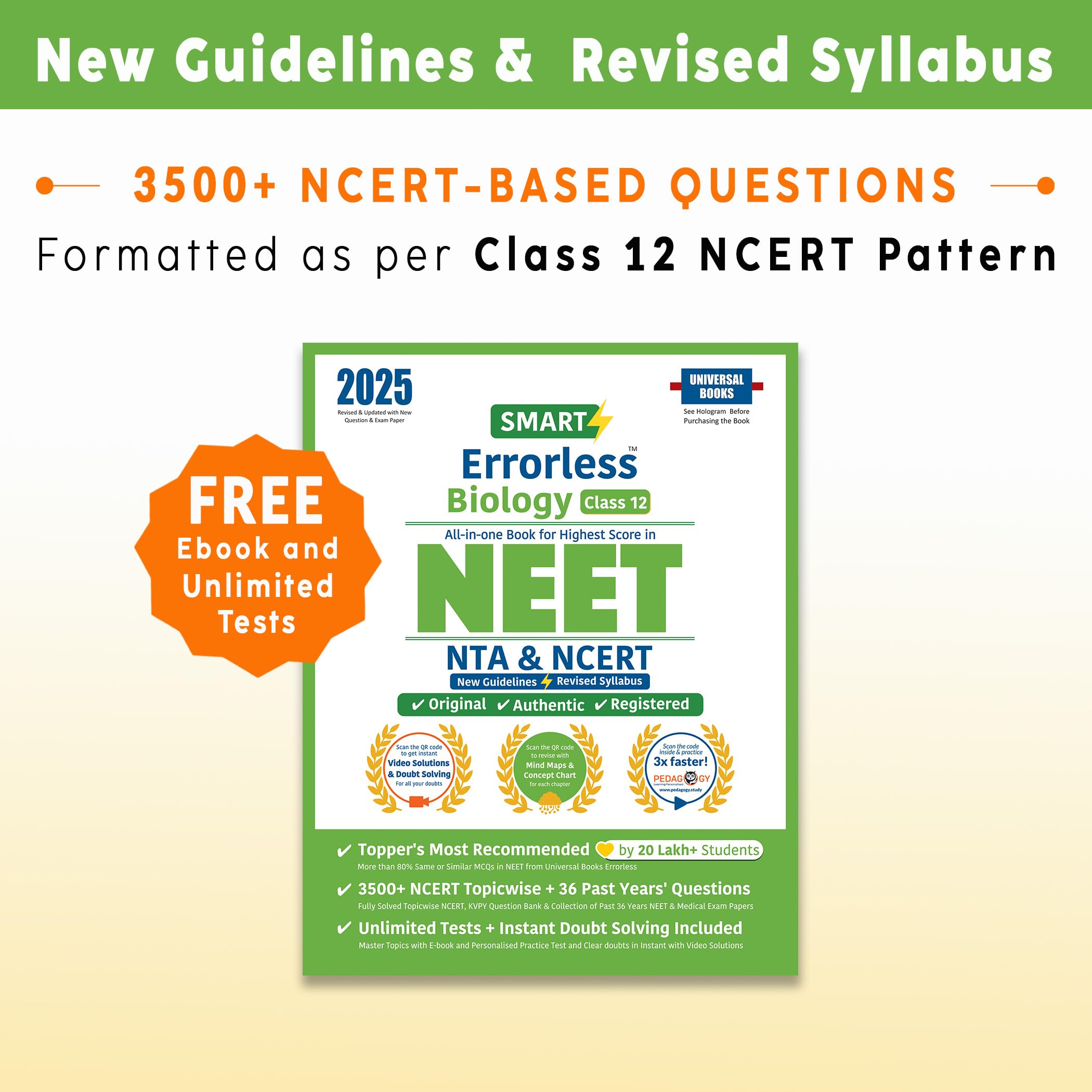 Smart Errorless Biology NEET Class 12 (2025)  NCERT Based | 3500+ NCERT & New Pattern Questions | 36 Past Years Papers | Revise