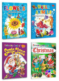 Set Of 4 Colouring Books For Children  Flowers, Water Animals, Santa Claus, Christmas