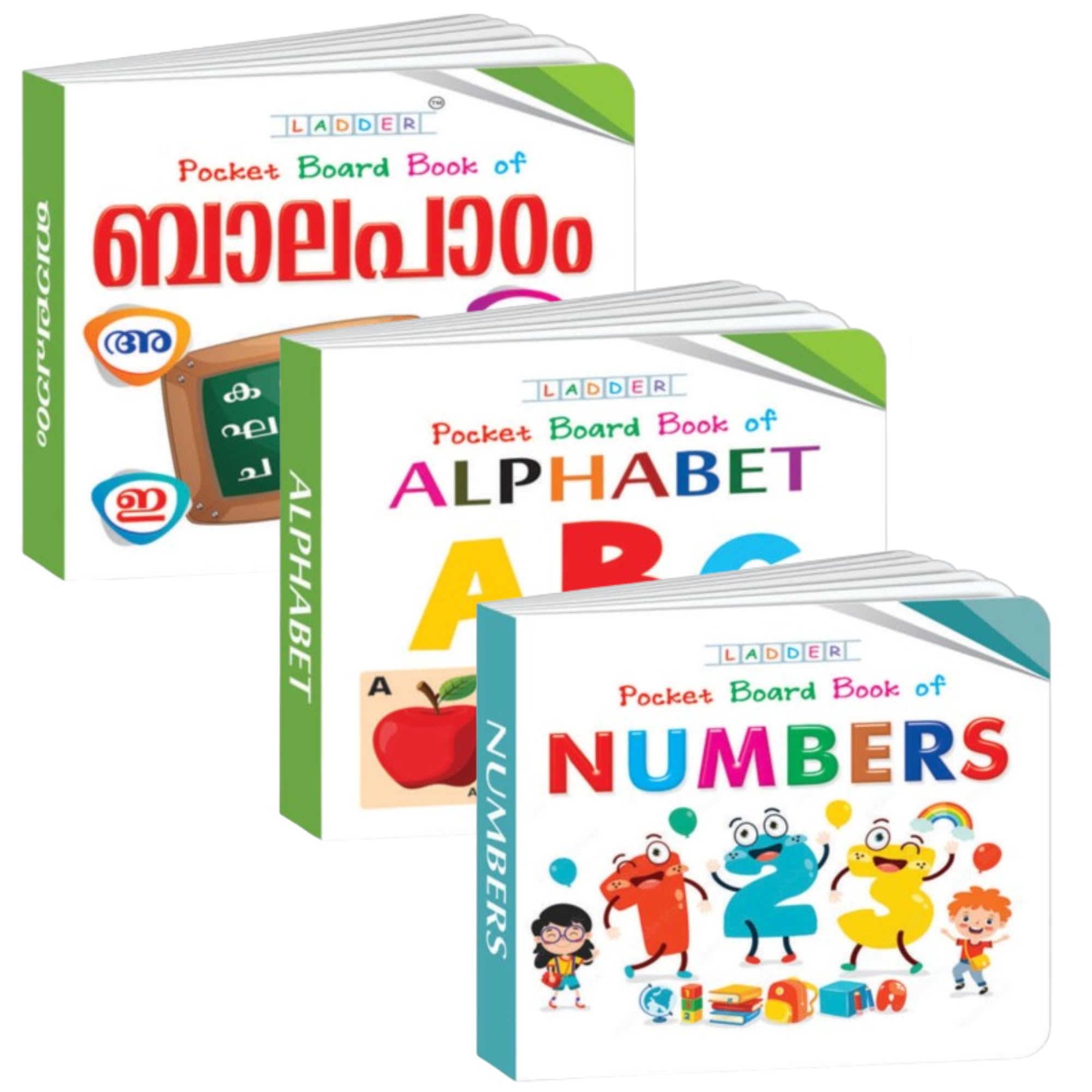 Mini Board Book Set: English Alphabets, Numbers 120, Malayalam Letters & Consonants  3 Picture Books For Kids Early Learning A