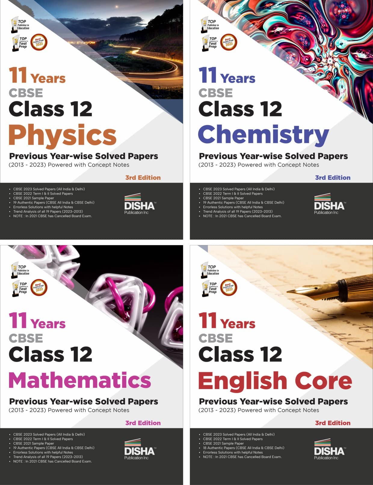 Combo (Set Of 4 Books) 11 Years Cbse Class 12 Physics, Chemistry, Mathematics & English Core Previous YearWise Solved Papers (2