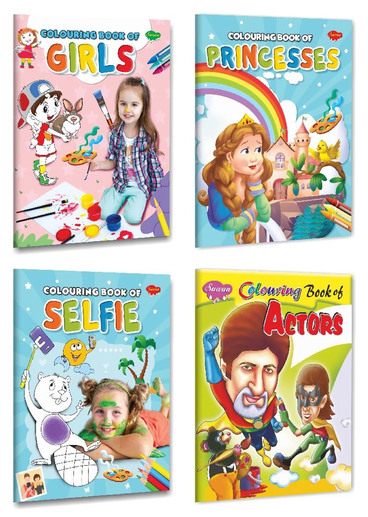 Set Of 4 Colouring Books For Children  Girls, Princess, Selfie And Actors