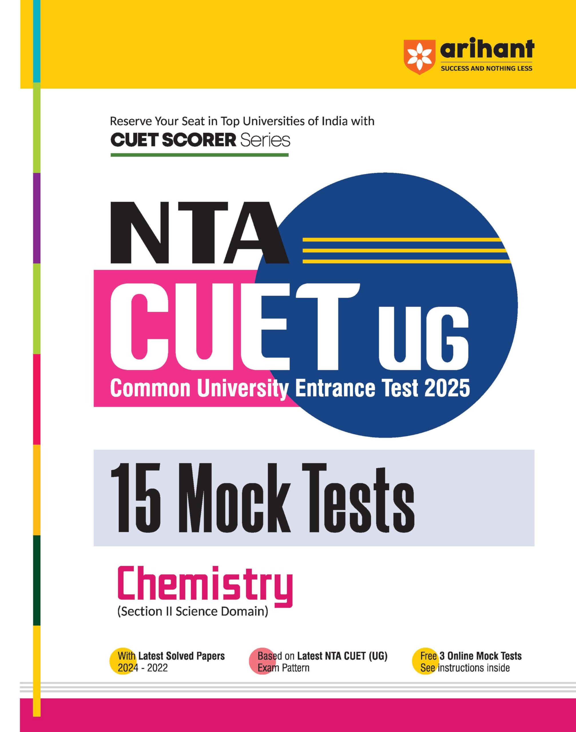 (Old Edition) Arihant NTA CUET UG 2024 15 Mock Tests for Chemistry (Section II Science Domain) Exam 2024