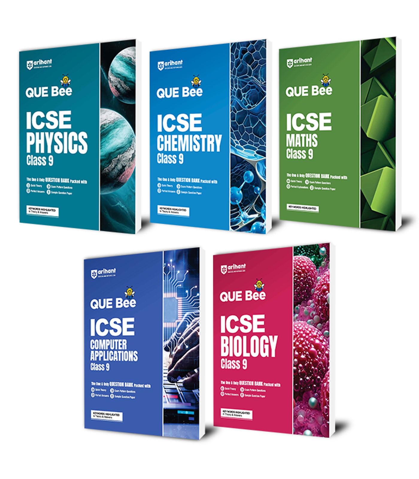 Arihant QUE Bee ICSE Biology,physics, chemistry, Maths Class 9 Exam 2026 | Quick Theory, Exam Pattern Questions and Sample Quest