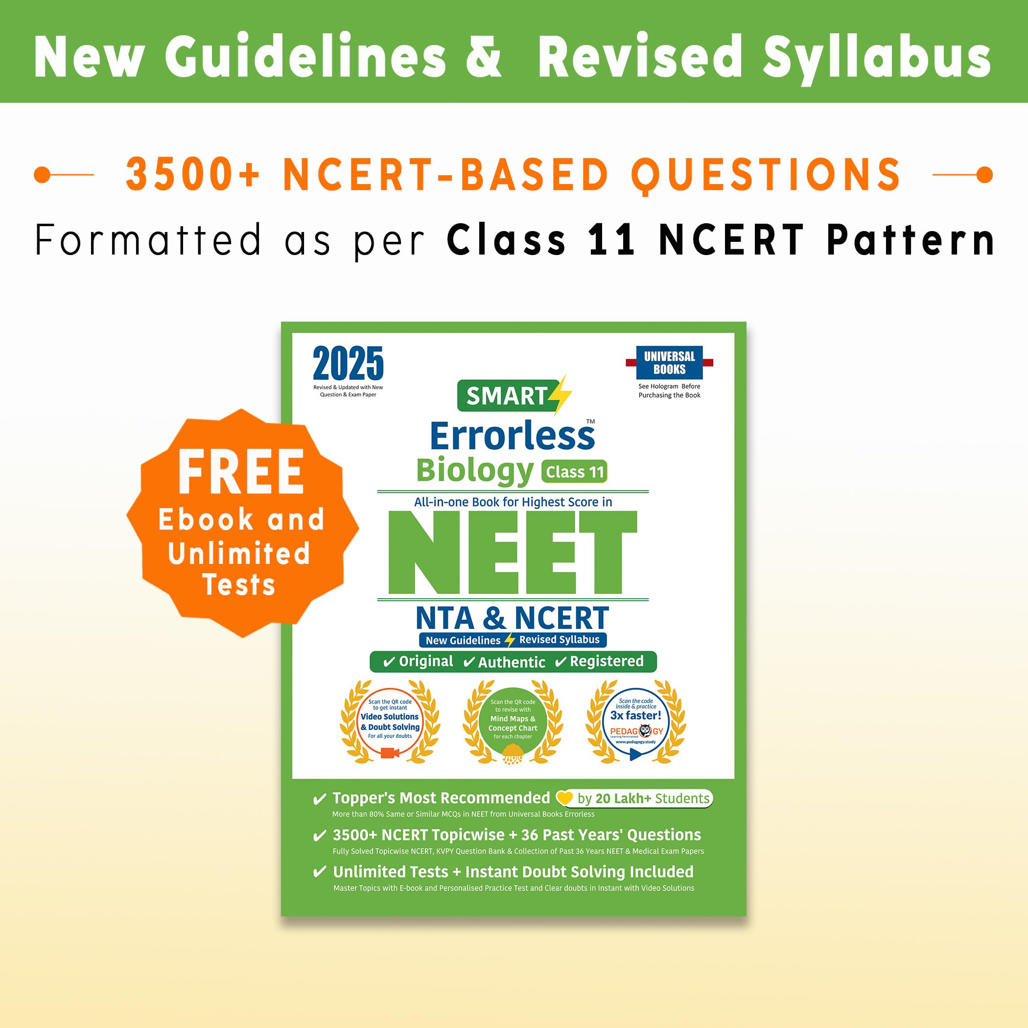 Smart Errorless Biology NEET Class 11 (2025)  NCERT Based | 3500+ NCERT & New Pattern Questions | 36 Past Years Papers | Revise