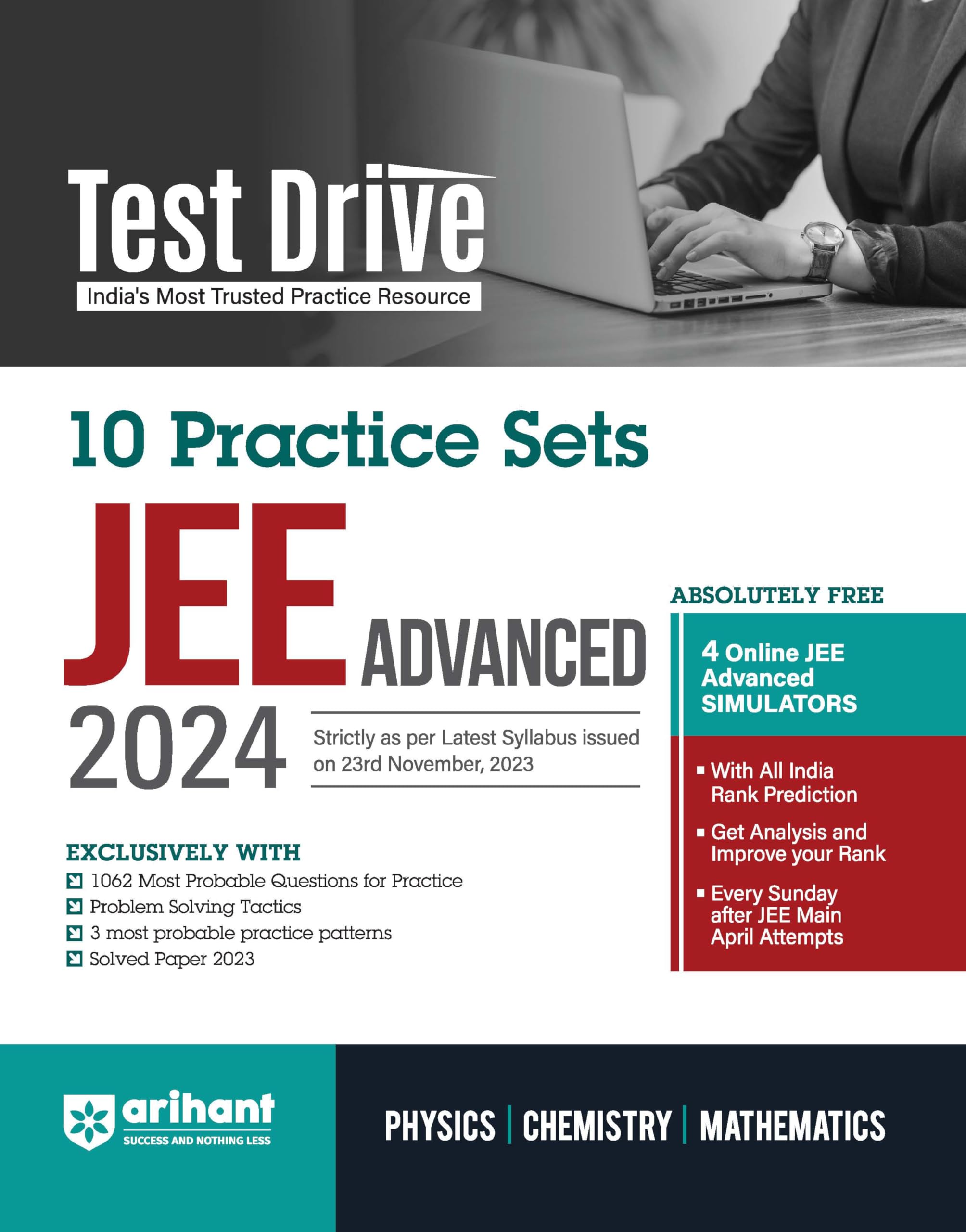 Arihant Test Drive 10 Practice Sets For Jee Advanced 2024 | 1062 Most Probable Questions |4 Online Jee Advanced Simulators | Jee