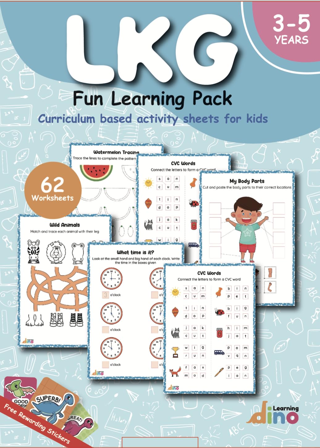 Lkg Activity Worksheets For Kids + Free Sticker | Covers English, Maths, Evs, General Awarness & Lifeskills | For 3  5 Year Kid