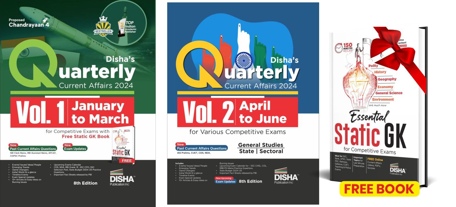 HalfYearly Current Affairs 2024 Vol. 1 & 2 Combo (set of 2 Quarterlies)  January to June 2024 with Static GK Book for Competit