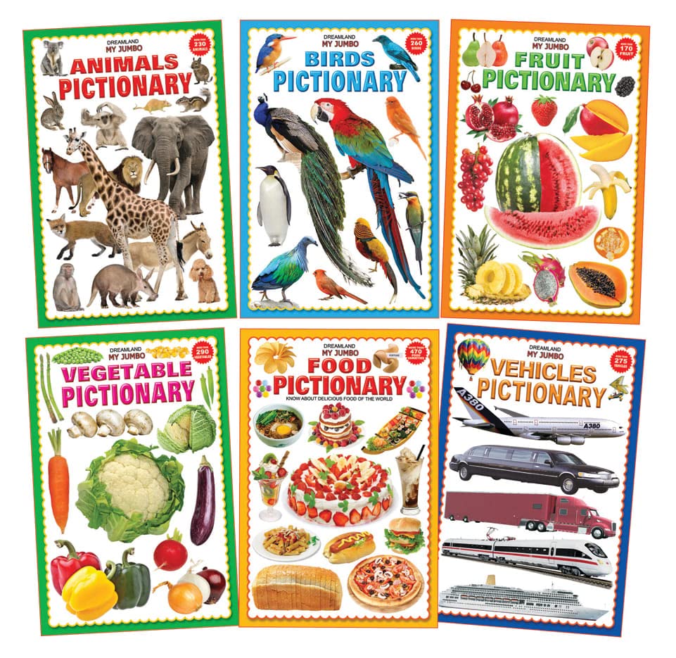 Jumbo Pictionary Pack  Set Of 6 Books For Kids: Animals, Birds, Fruits, Food, Vegetables & Vehicles  Bright Pictures, Fun Lear