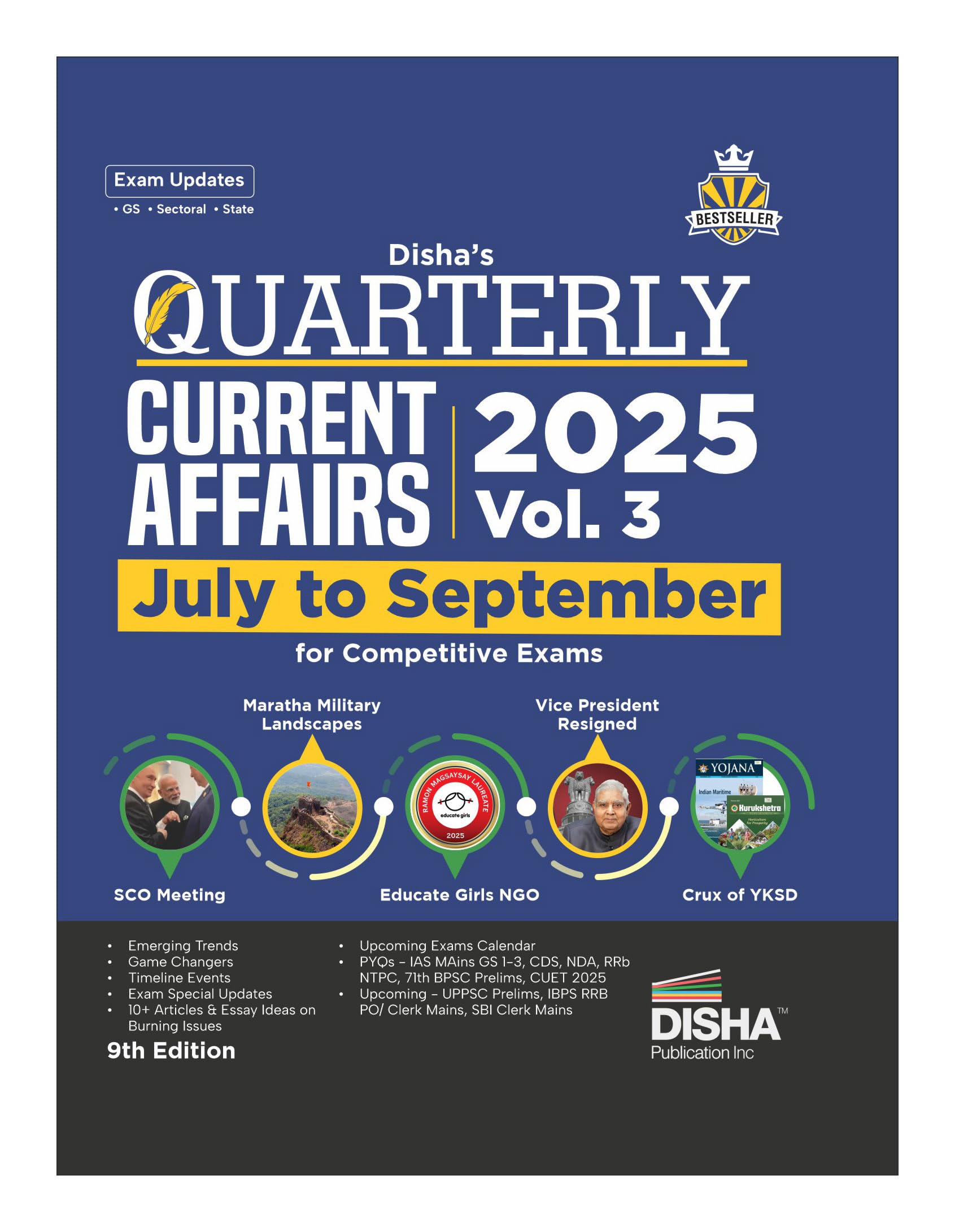 Disha Quarterly Current Affairs 2025 Vol. 3  July To September For Competitive Exams 9Th Edition | General Knowledge/ Awareness