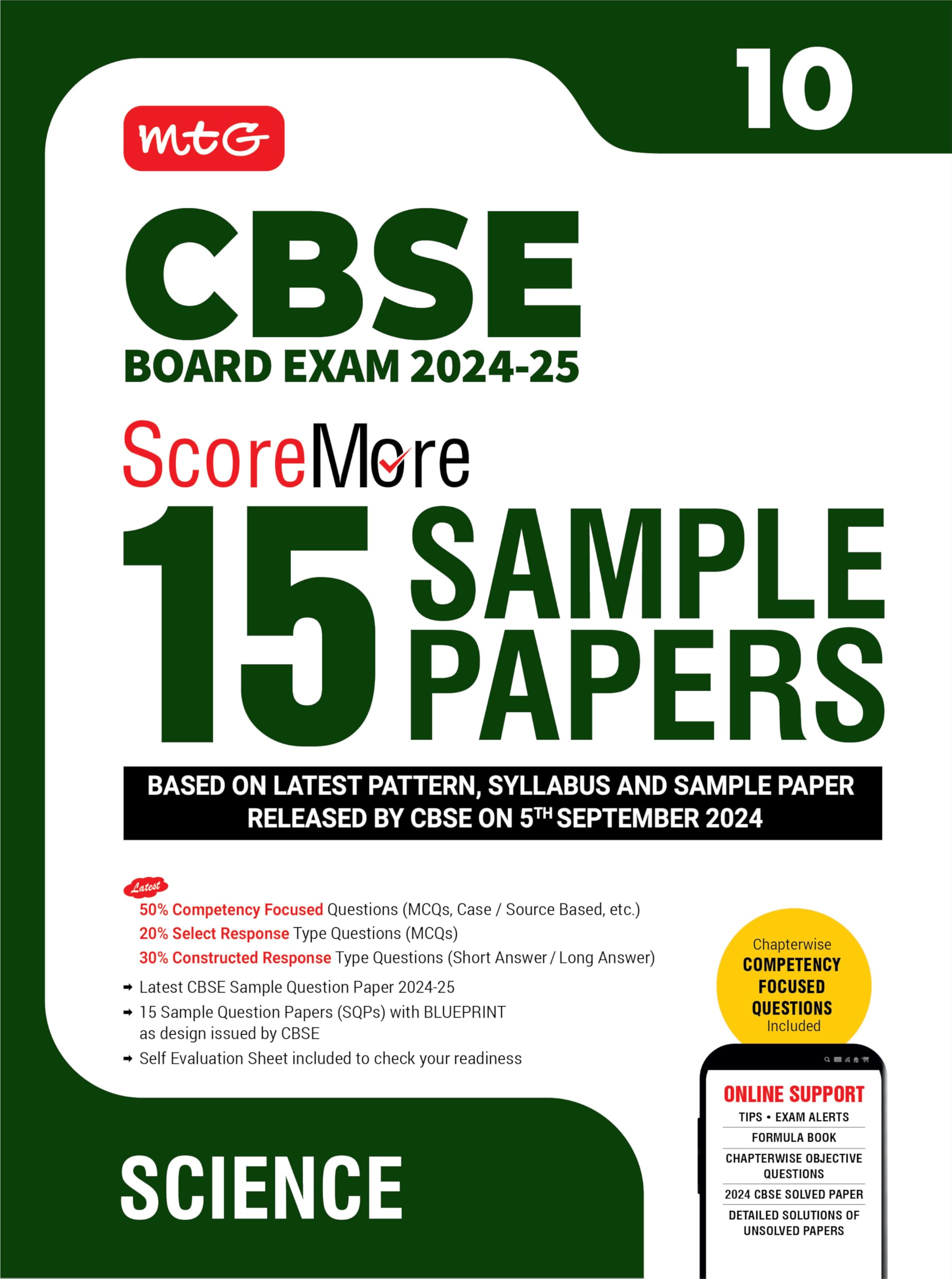 MTG CBSE Class 10 ScoreMore 15 Sample Papers Science Book For 2025 Board Exam | Detailed Solutions of Each Chapter | Based on La