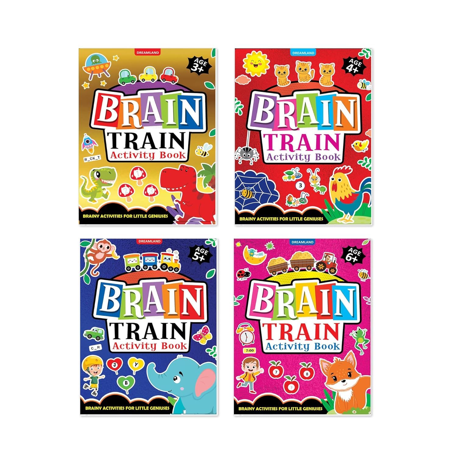 Brain Train Activity Books Pack A Set Of 4 Books  With Colouring Pages, Mazes, Puzzles And Word Searches Activities