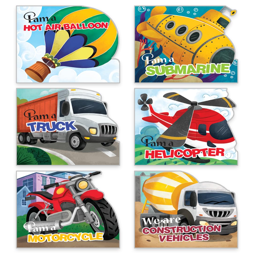 Transport Shaped Board Books I Board Books for Children Age 2+ I Set of 6 Books (12 Pages in each book) I Picture Book for Kids 