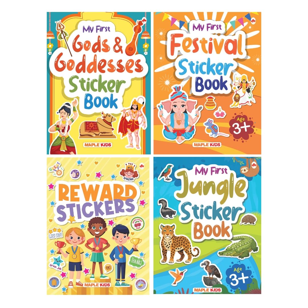 Sticker Books (Set of 4 Books)  Gods and Goddesses, Festivals, Rewards, Jungle  Activity Books for Kids  Stickers for Childre
