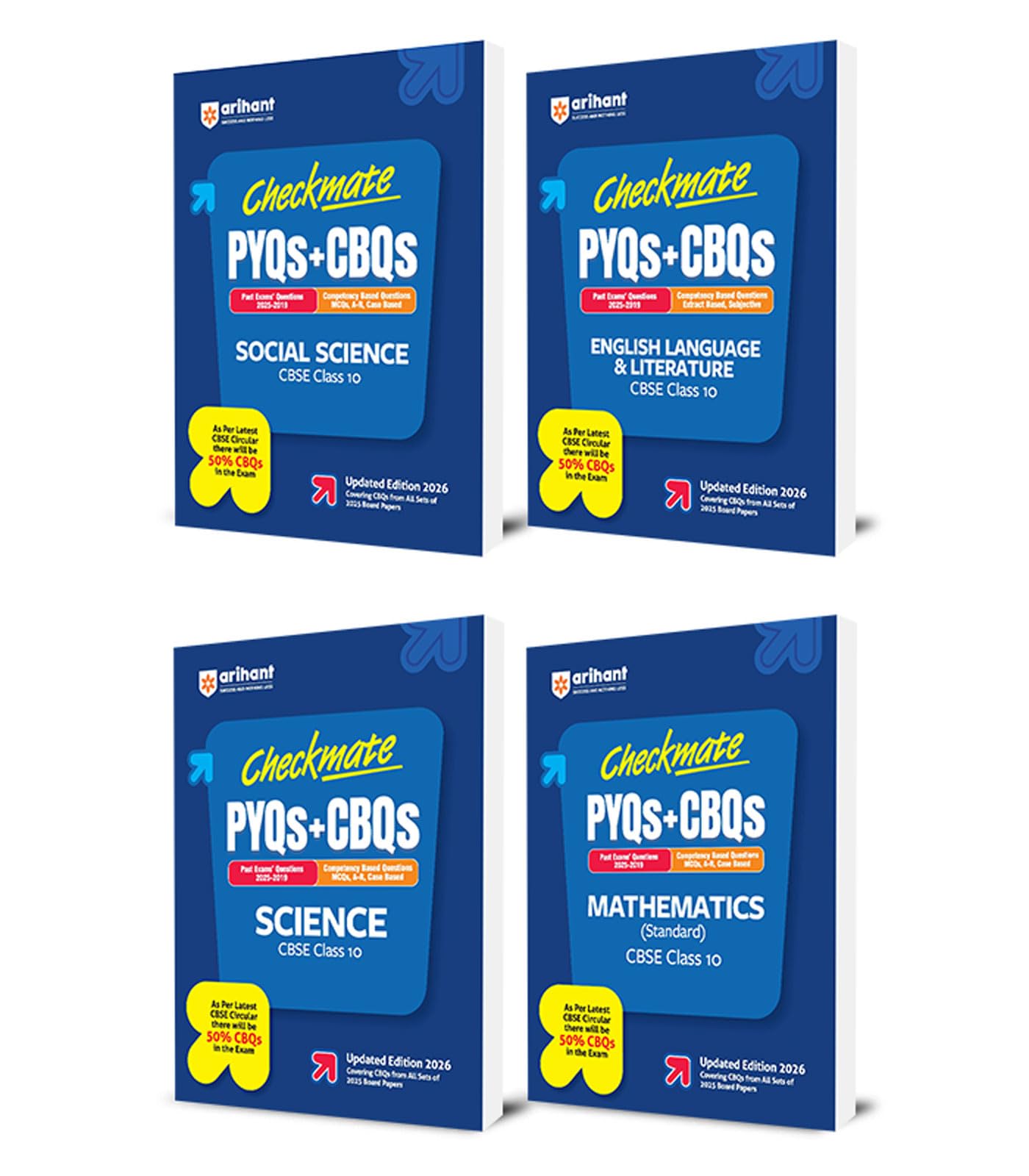 Arihant Checkmate PYQs + CBQs Science, Social Science, Mathematics and English Language For CBSE Class 10 | Past Board Exam Ques