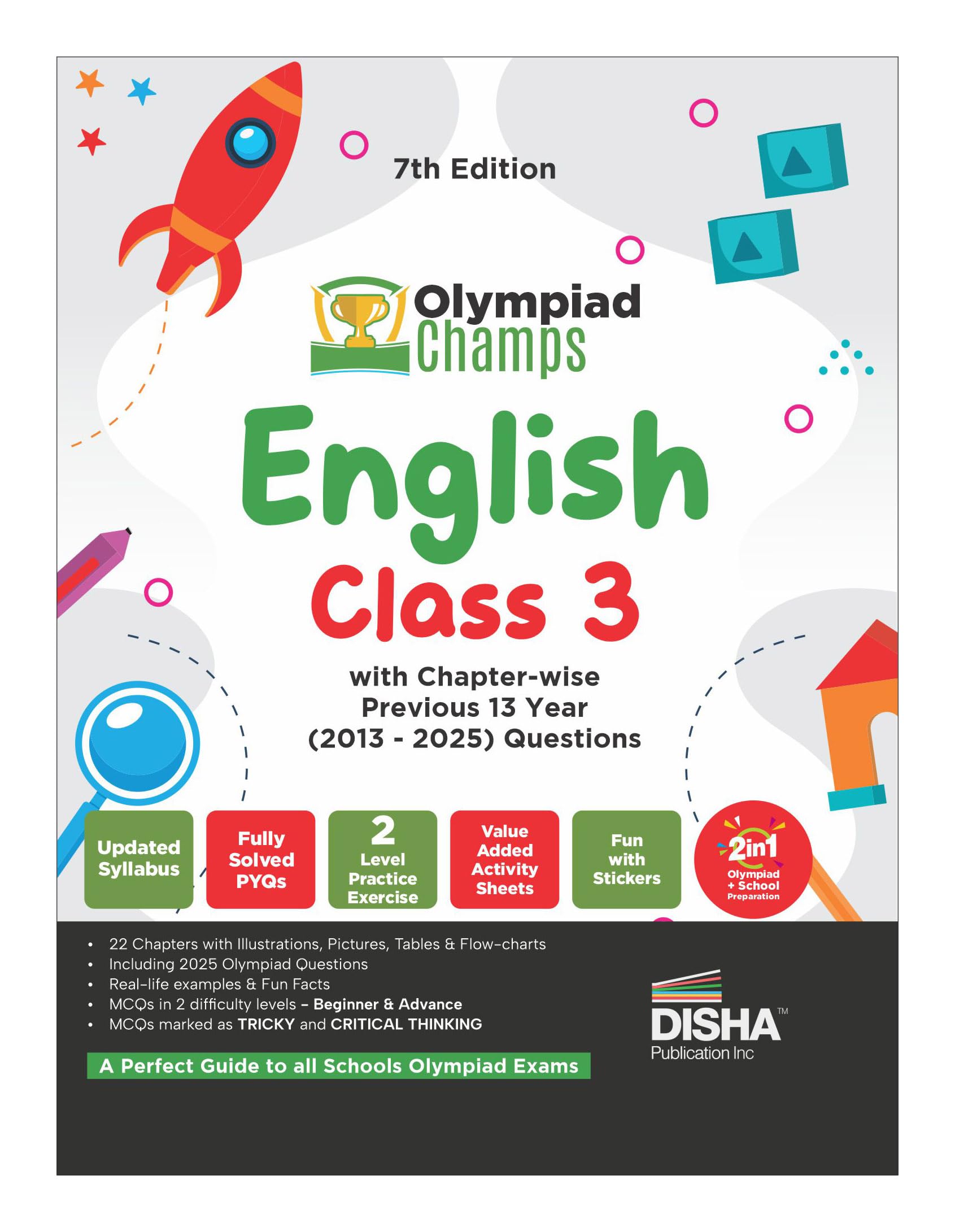 Disha Olympiad Champs English Class 3 with Chapterwise Previous 13 Year (2013  2025) Questions 7th Edition | 2026  27 Exam | 