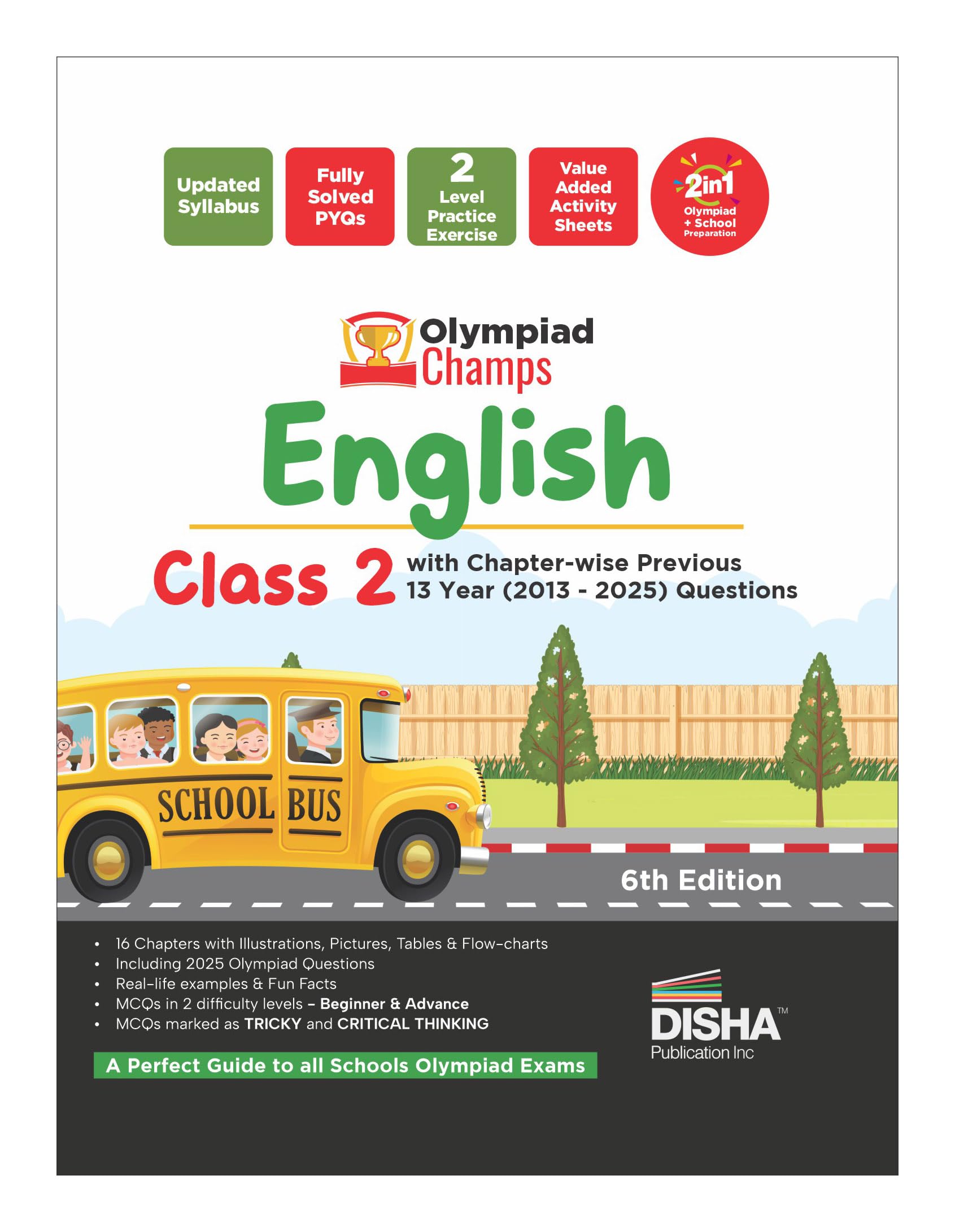 Disha Olympiad Champs English Class 2 with Chapterwise Previous 13 Year (2013  2025) Questions 6th Edition | Complete Prep Gui