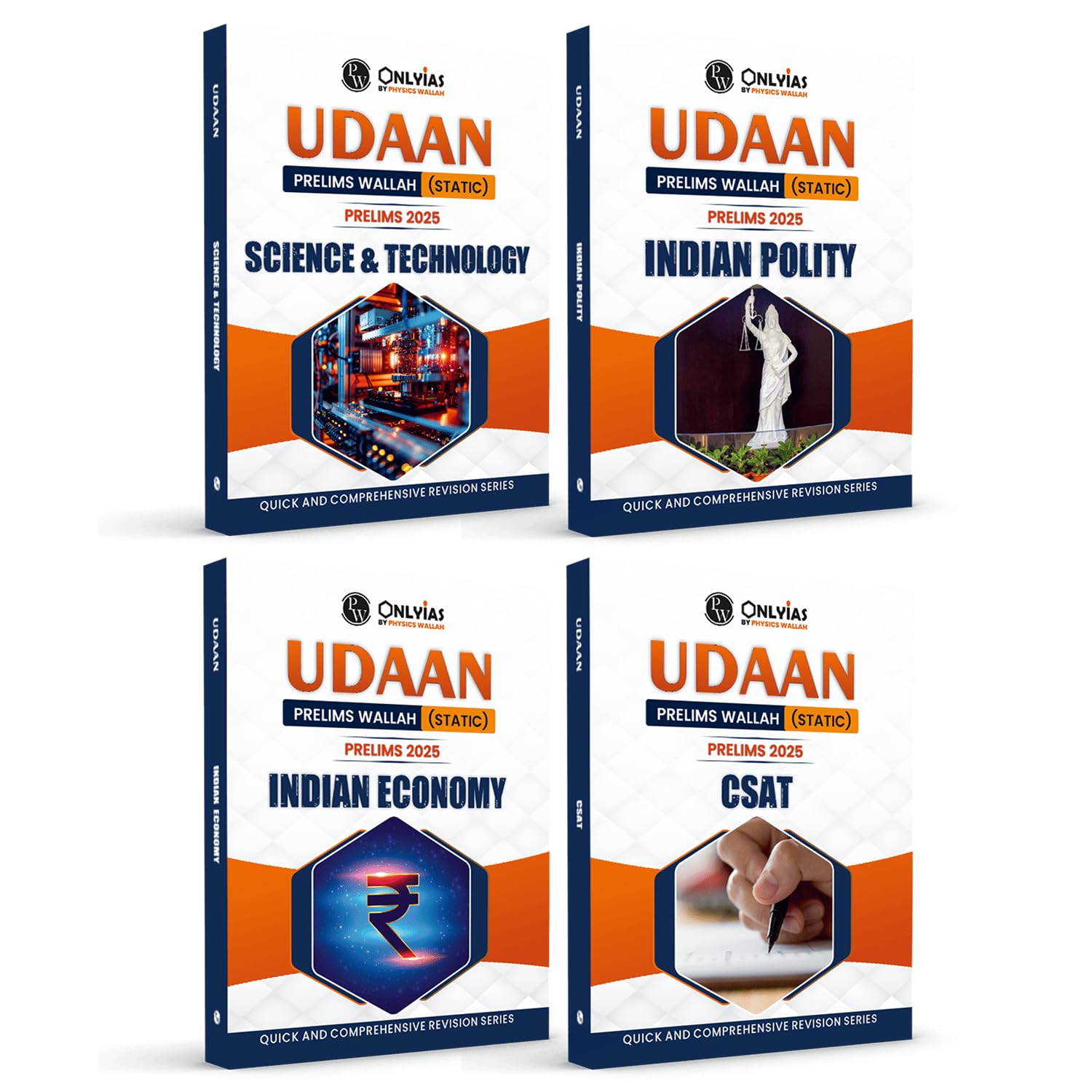 PW UDAAN (Prelims Wallah Static) Science & Technology, Indian Polity, Economy, CSAT Combo Set of 4 Books For 2025 Exams | Quick 