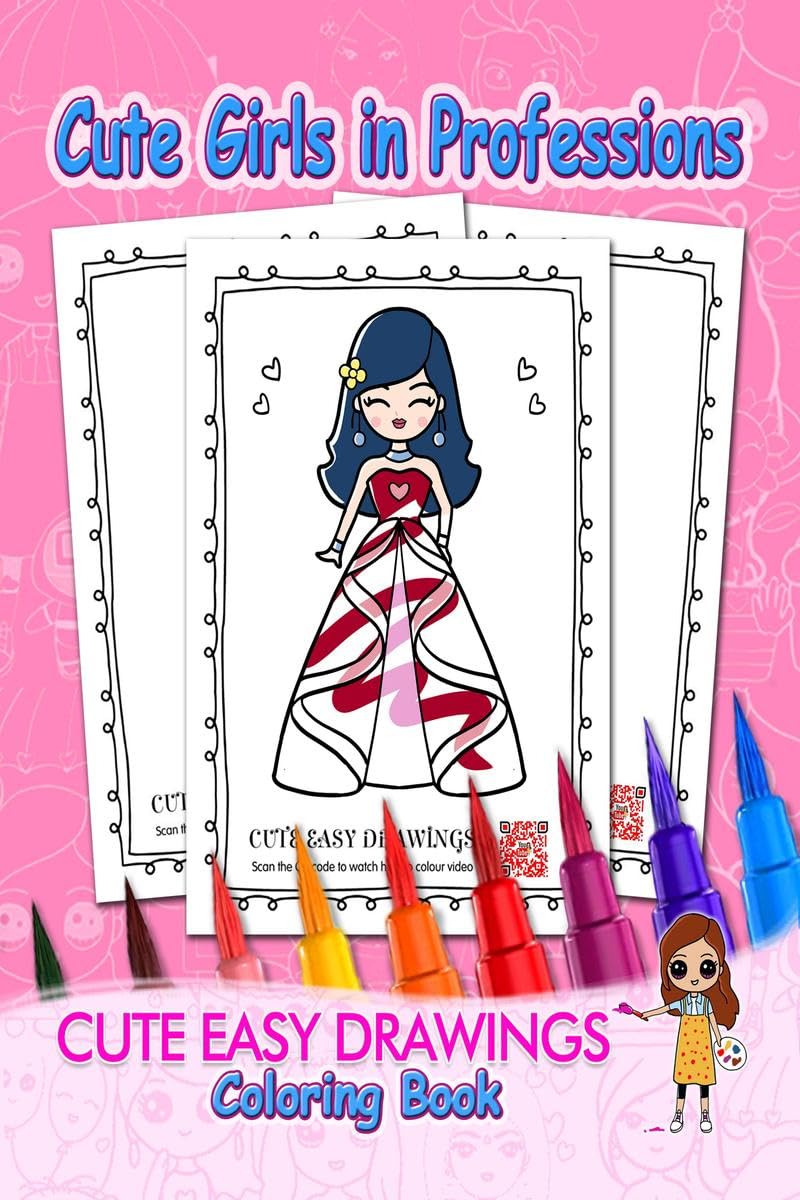Cute Girls in Professions : Cute Easy DrawingsColoring Book