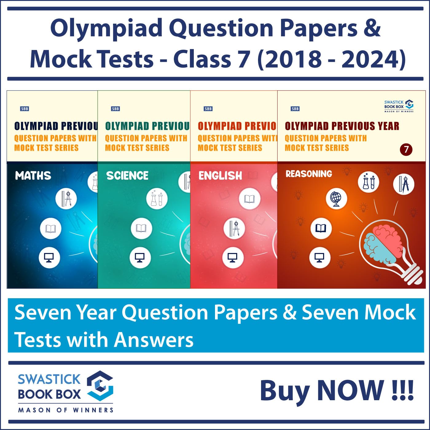 Olympiad Previous Year Question Papers and Mock Test Series For Class 7  [Reasoning, Maths, Science and English] [7 Years] [201