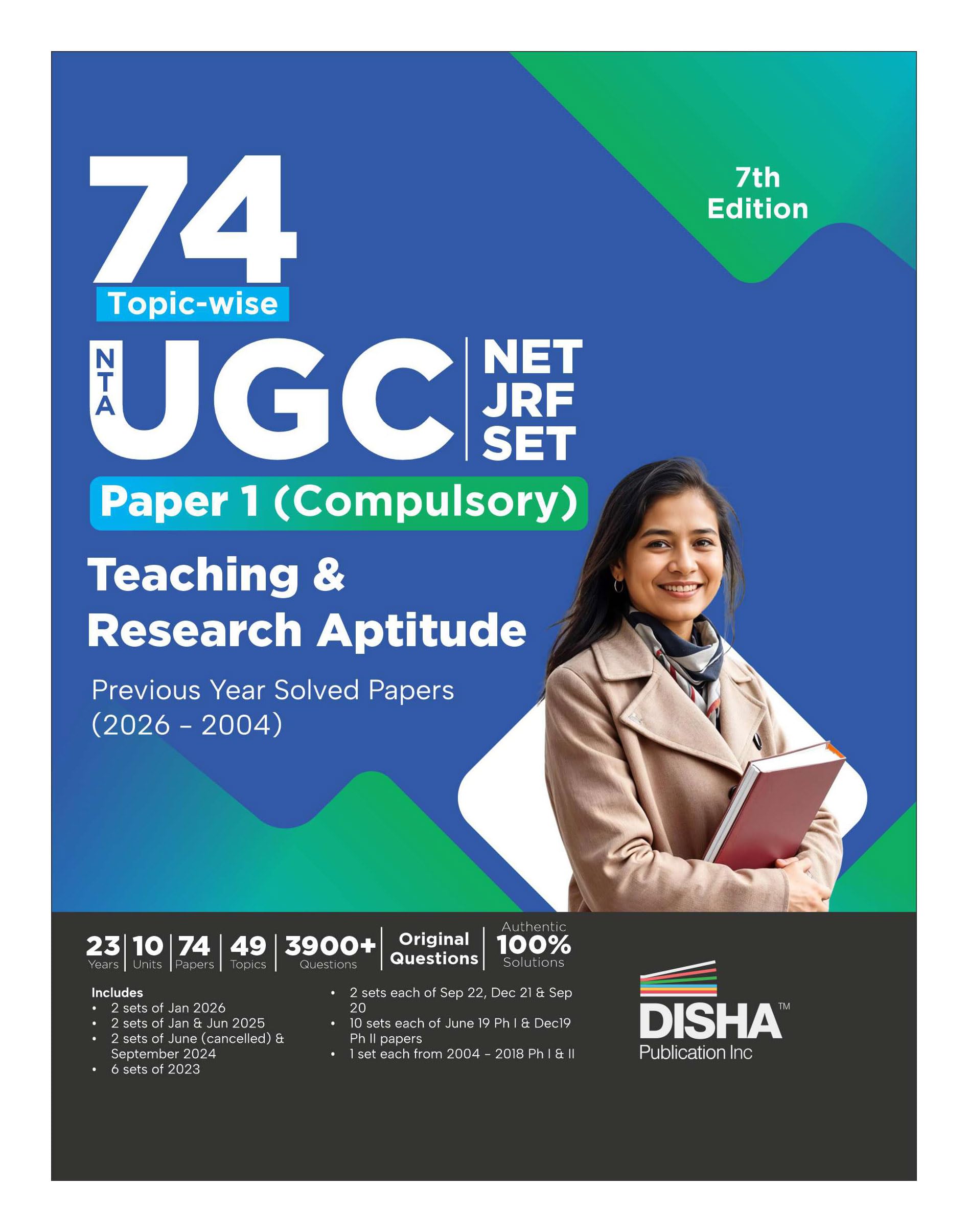 Disha 74 Topicwise NTA UGC NET/ JRF/ SET Paper 1 (Compulsory) Teaching & Research Aptitude Previous Year Solved Papers (2026  