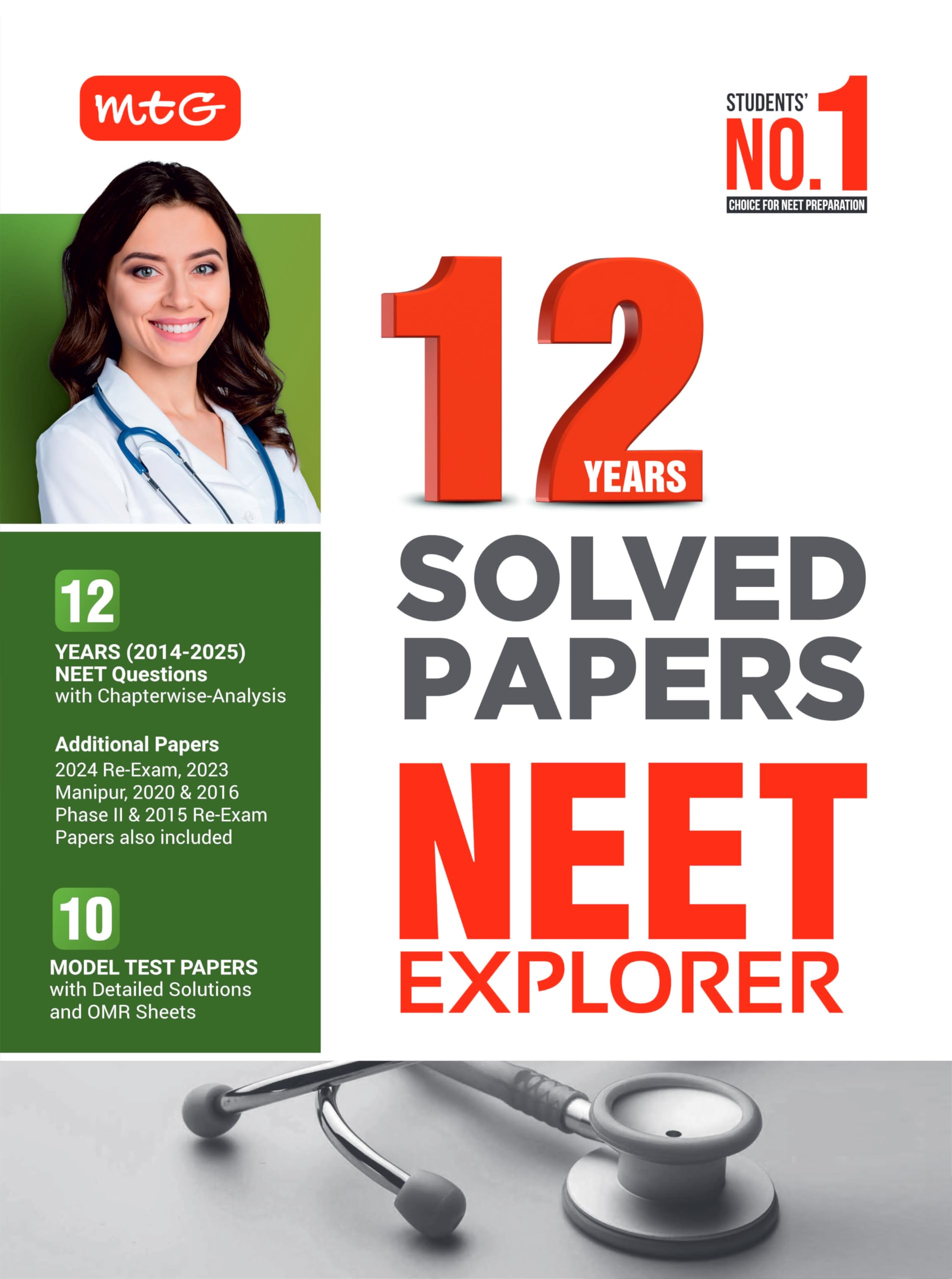 MTG 12 Years NEET (20142025) Previous Year Solved Papers (PYQ Book) with 10 Model Test Papers & OMR Sheets | NEET Explorer For 