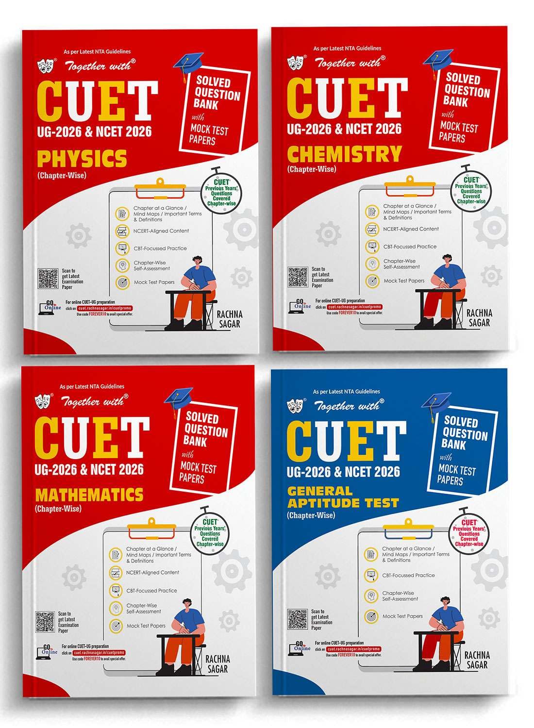 Together with CUET UG & NCET 2026 Question Bank | Combo Set of 4 Books Physics, Chemistry, Mathematics & General Test Chapterwi