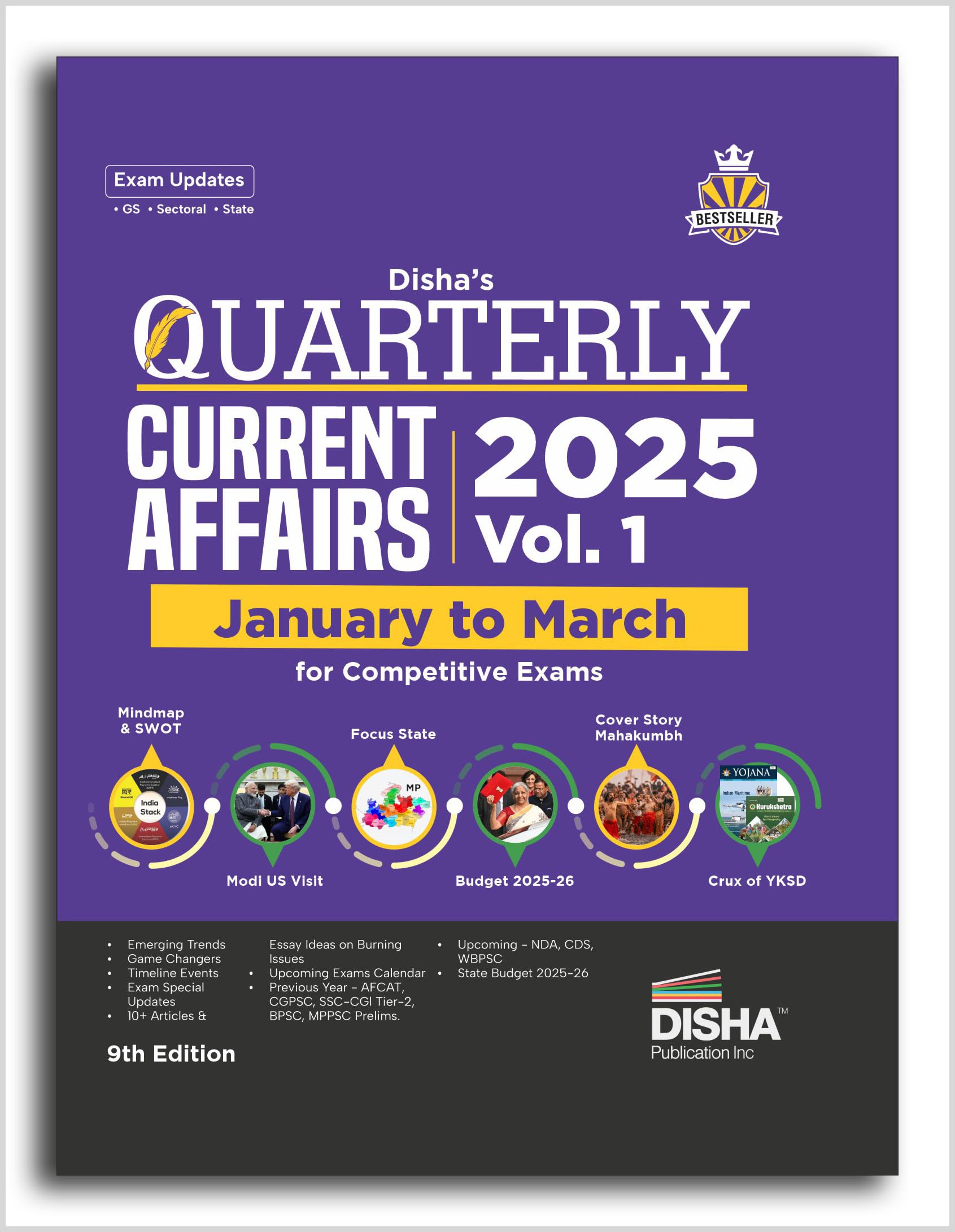 Dishas Quarterly Current Affairs 2025 Vol. 1  January to March for Competitive Exams 9th 4 color Edition | General Knowledge 