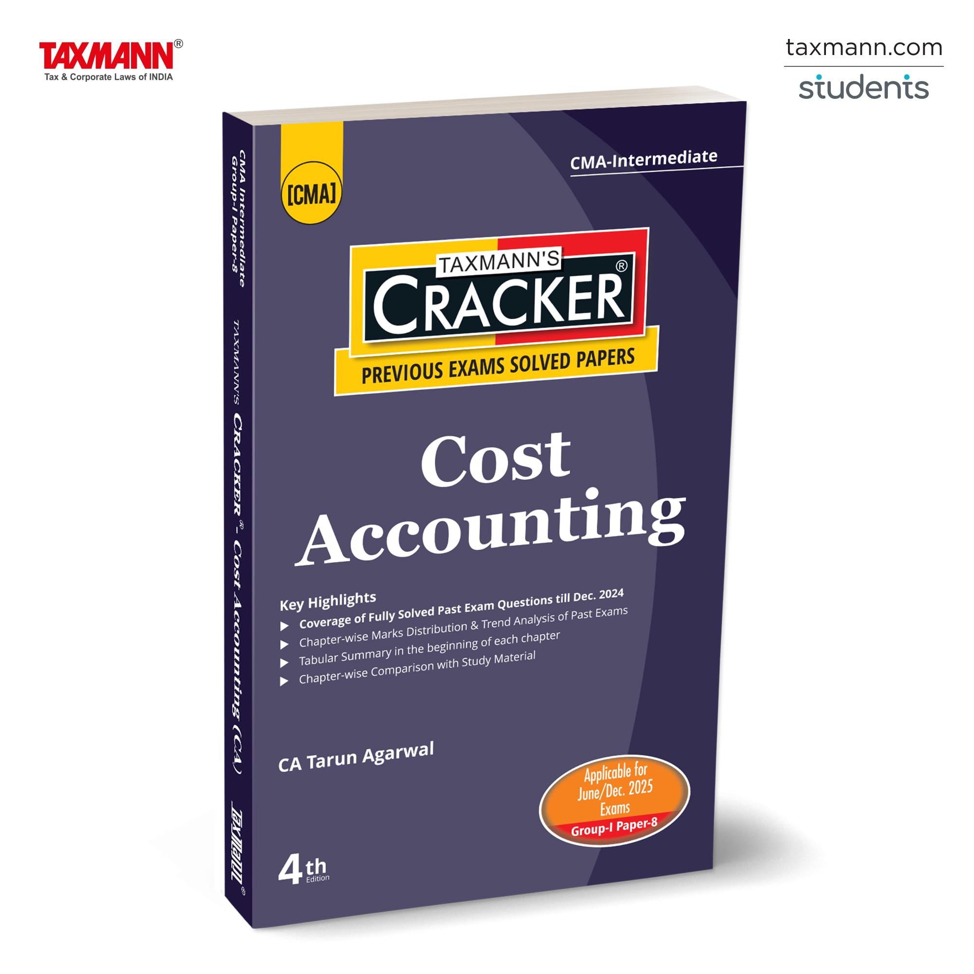 Taxmanns CRACKER for Cost Accounting (Paper 8 | CA)  Covering Past Exam Questions & Detailed Answers | Tabular Summaries | CM