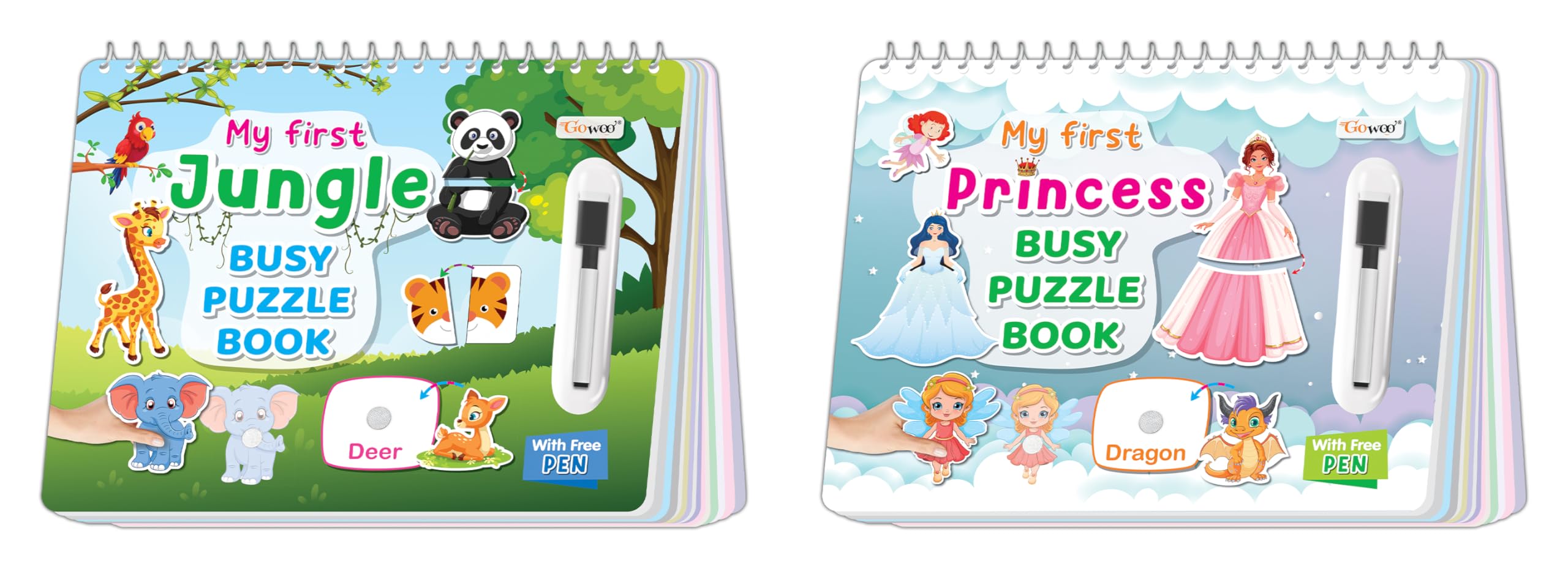 My First Jungle and Princess Busy Puzzle Book : Learning book for Early learners, Splash and Tear proof  Kids Activity Book, To