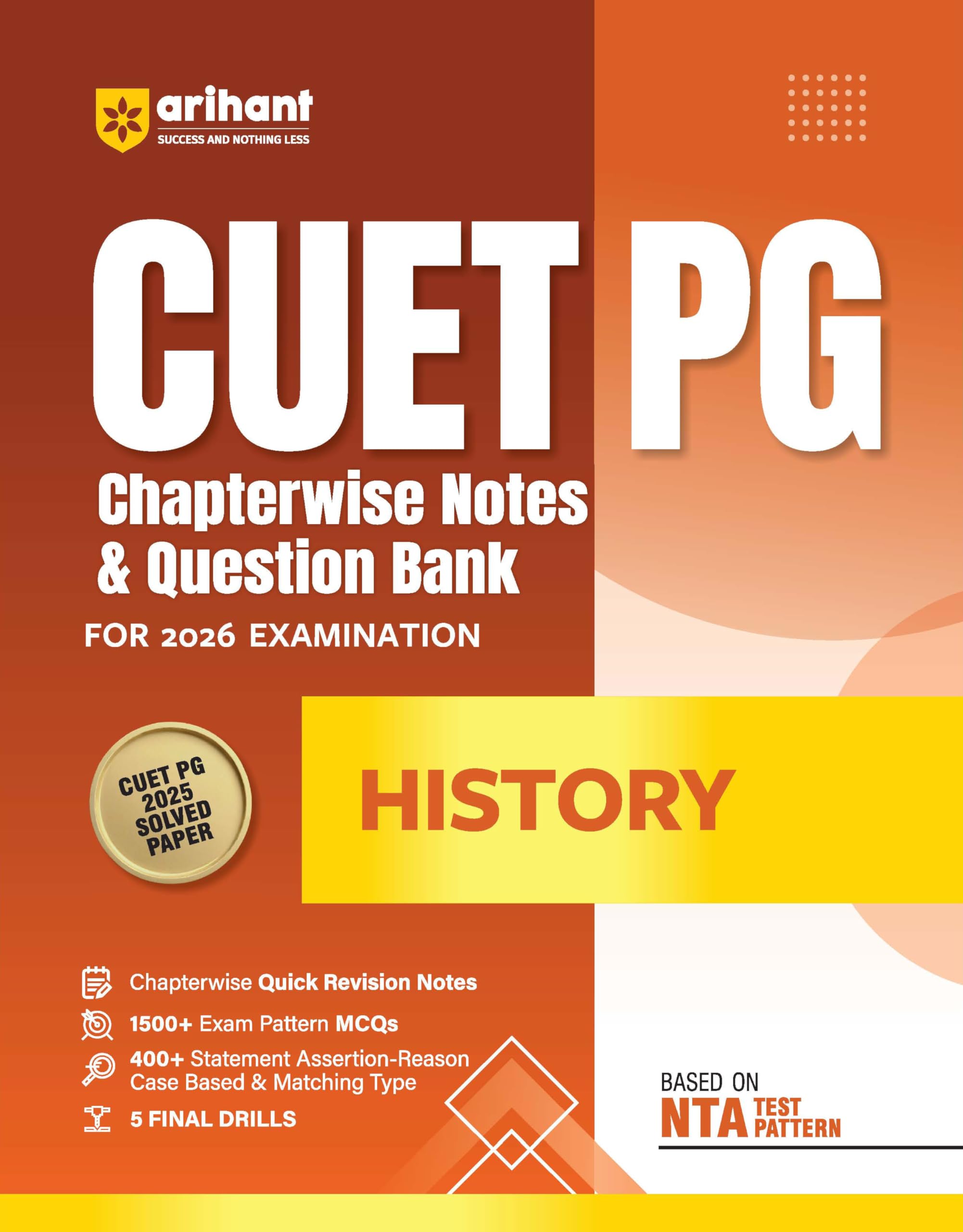 Arihant Cuet Pg 2026 History Chapterwise Notes & Question Bank | Based On Nta Test Pattern | 1500+ Exam Pattern Mcqs, Quick Revi