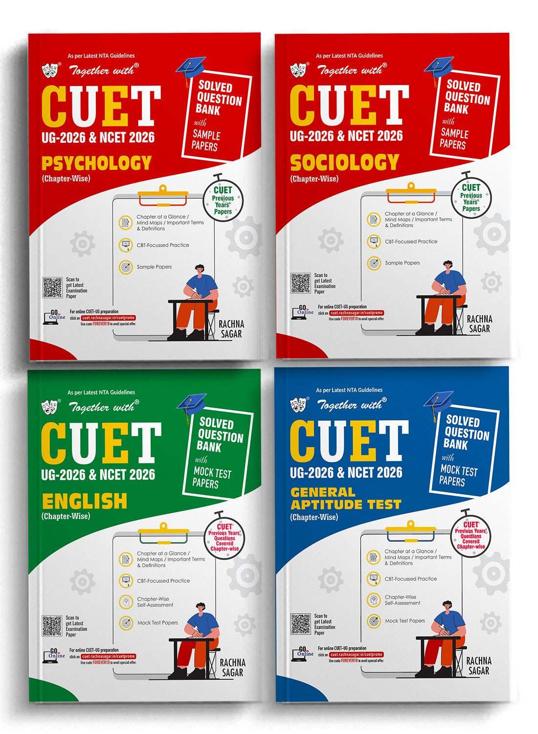 Together with CUET UG & NCET Question Banks for 2026 Exam | Combo Set of 4 Books Psychology, Sociology, English & General Test C