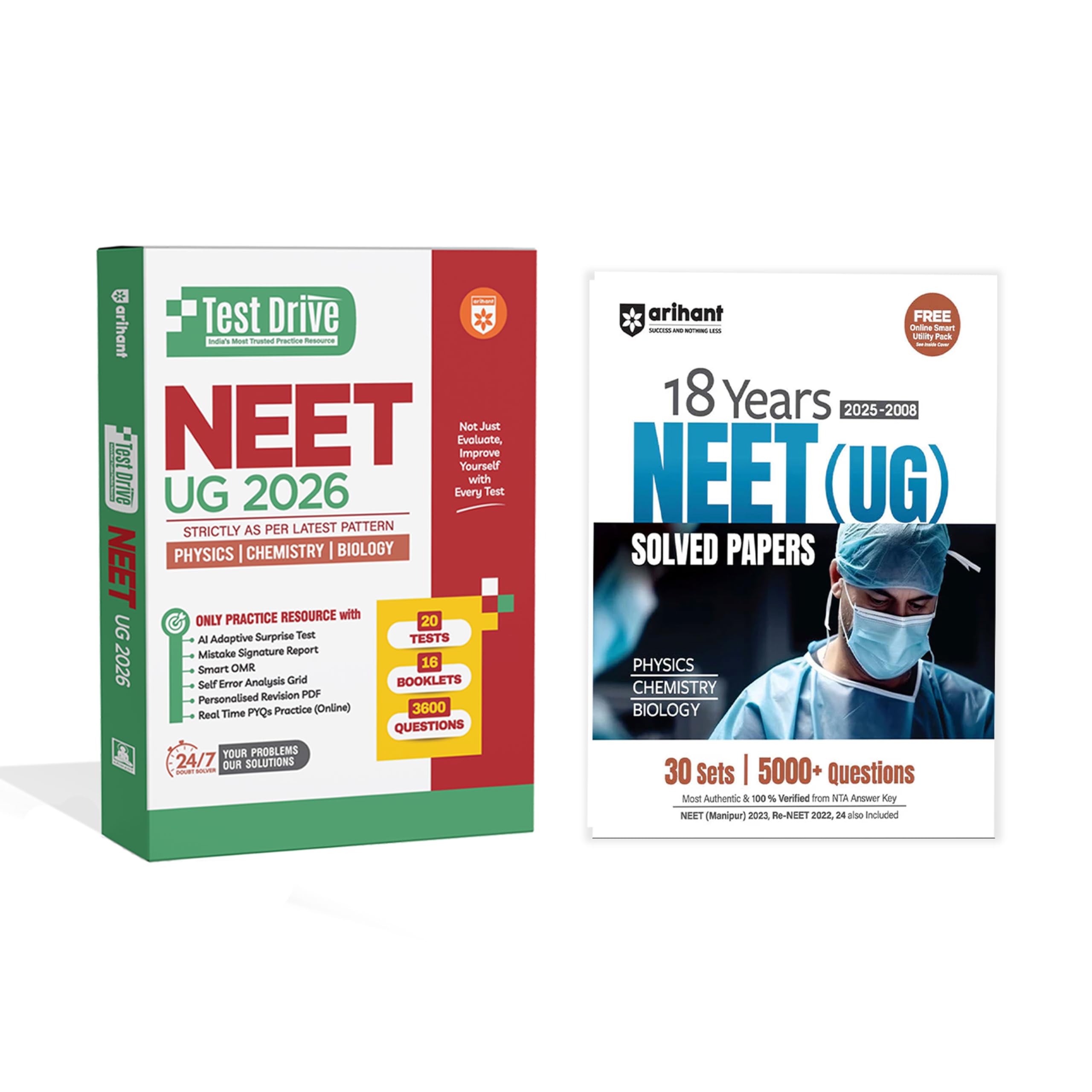 Arihant NEET UG 2026 Combo | 18 Years Solved Papers (20082025) and Test Drive Practice Papers | Physics Chemistry Biology | Moc