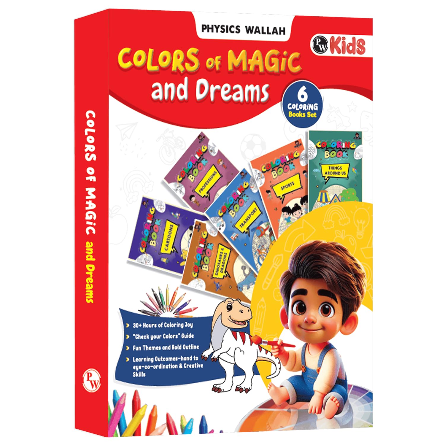Copy Colour Book For Kids Set Of 6 Books  Professions, Sports, Things Around Us, Transport, Flowers, Dinosaurs & Dragons | 2 To