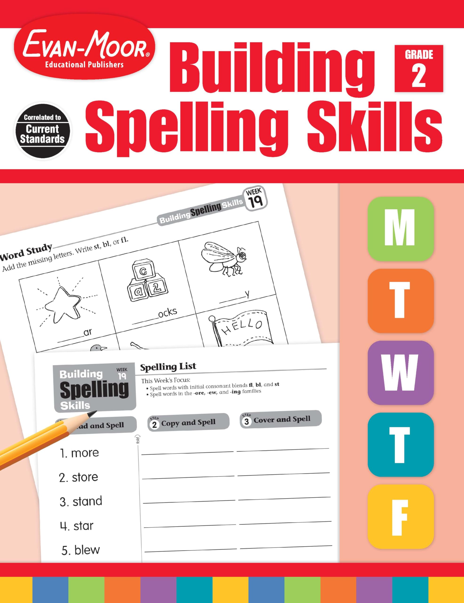 EvanMoor Building Spelling Skills, Grade 2  Homeschooling & Classroom Resource Workbook, Reproducible Worksheets, Teaching Edi