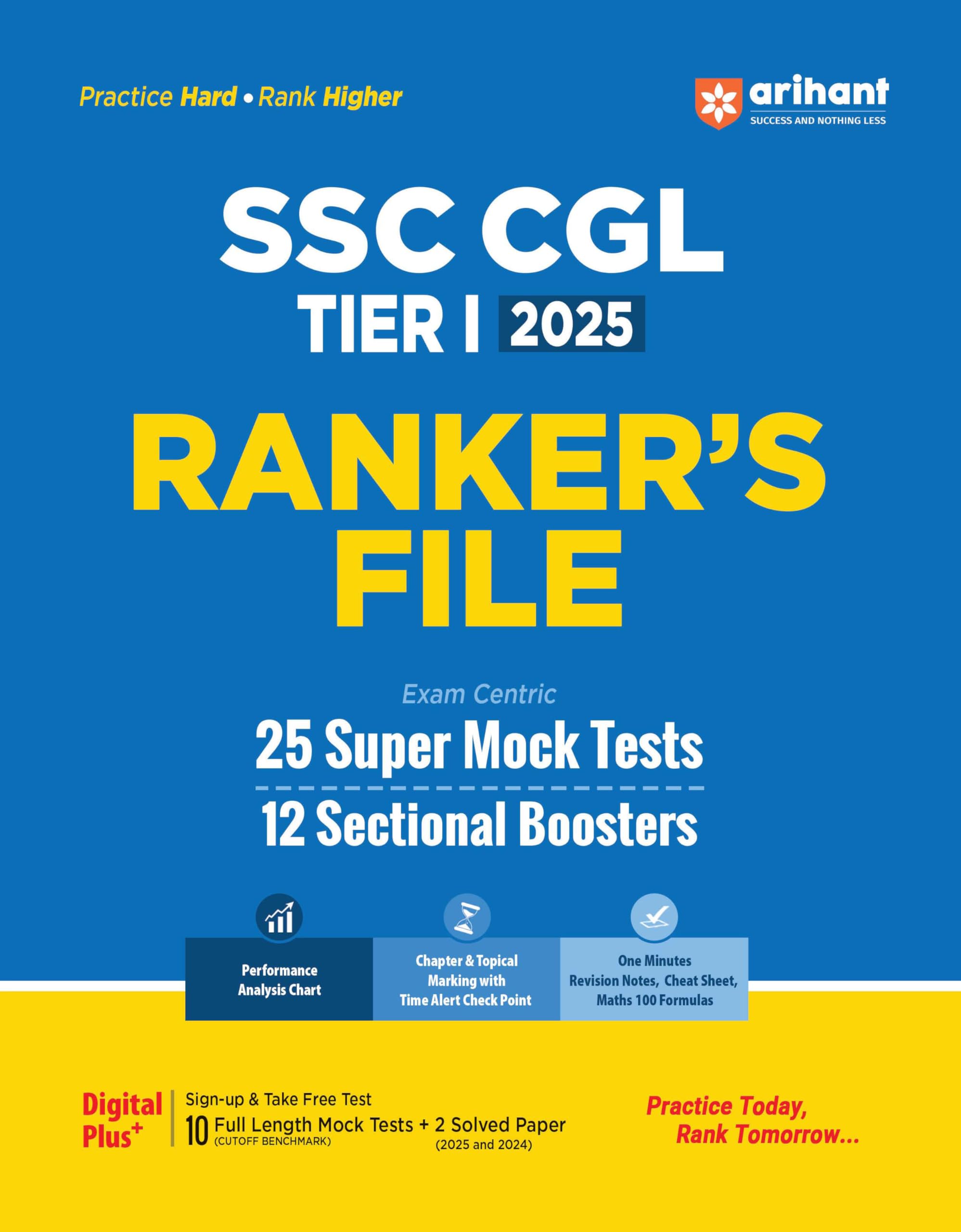 Arihant SSC CGL Tier 1 2025 Rankers File | 25 Super Mock Tests + 12 Sectional Boosters | Performance Analysis, Time Alerts, Revi