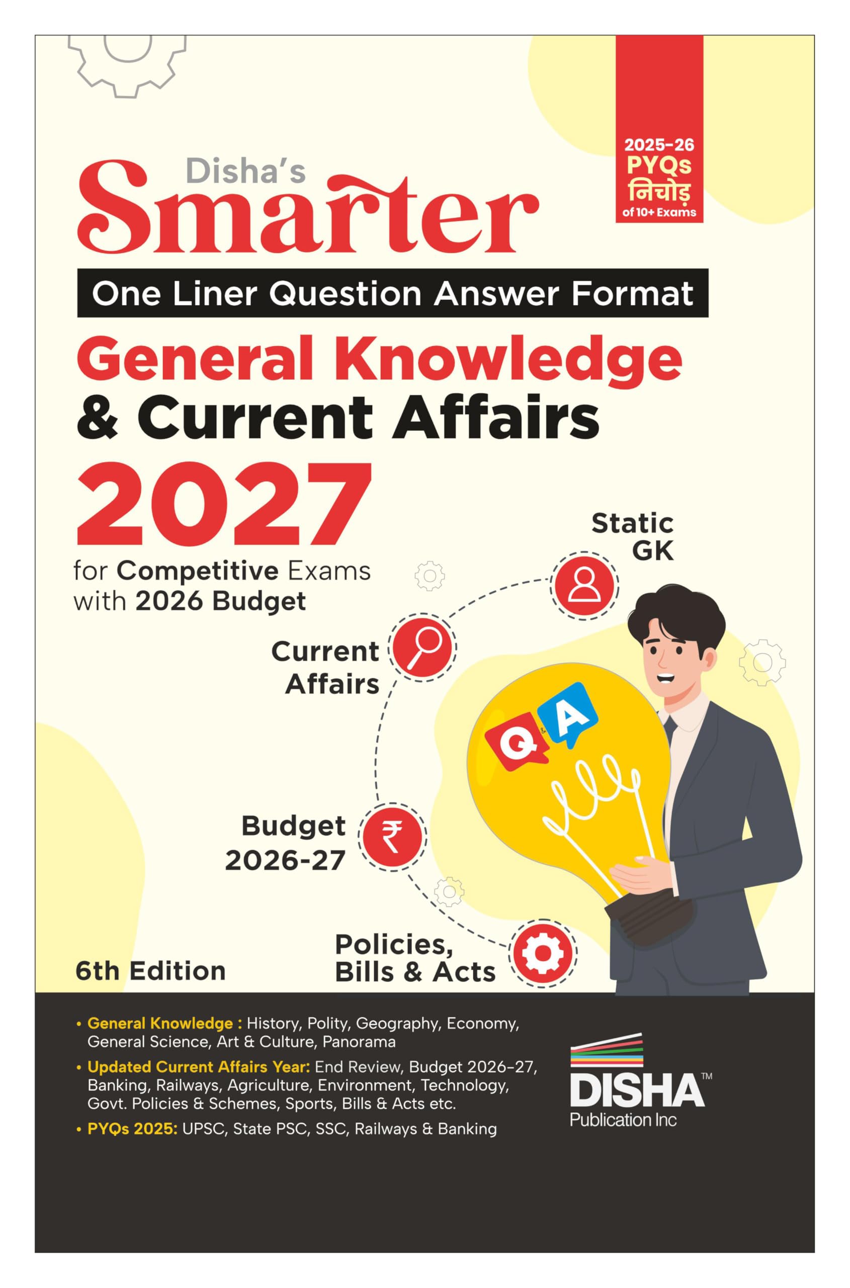 Disha SMARTER One Liner Question Answer Format General Knowledge & Current Affairs 2027 for Competitive Exams with 2026 Budget 6