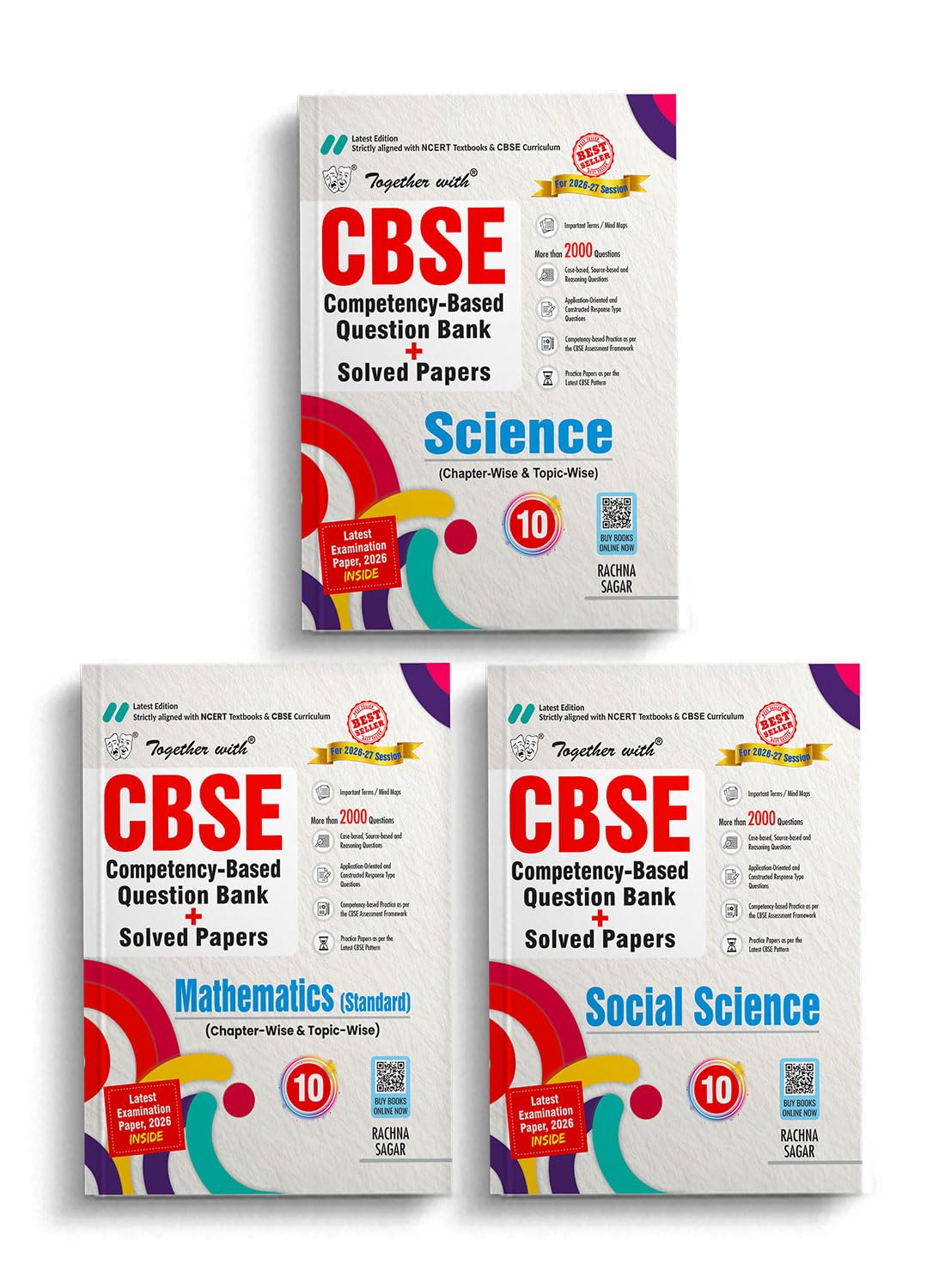 Together with CBSE Question Bank Class 10 202627 Maths (Standard), Science & Social Science | Combo of 3 Books with Practice Pa
