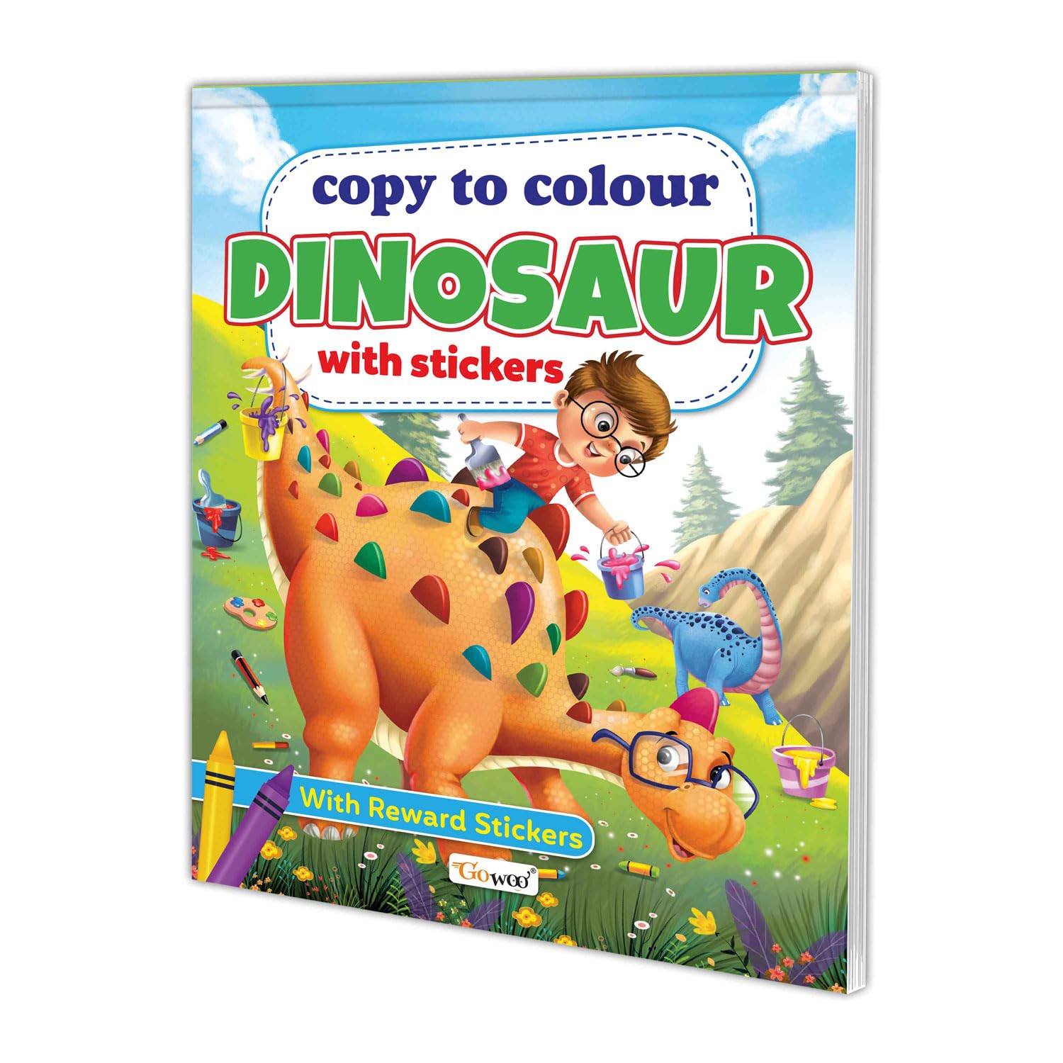 Copy to Colour Dinosaurs with Stickers book for kids (Ages 312) : Kids colouring book, Copy colouring book, Fun and educational
