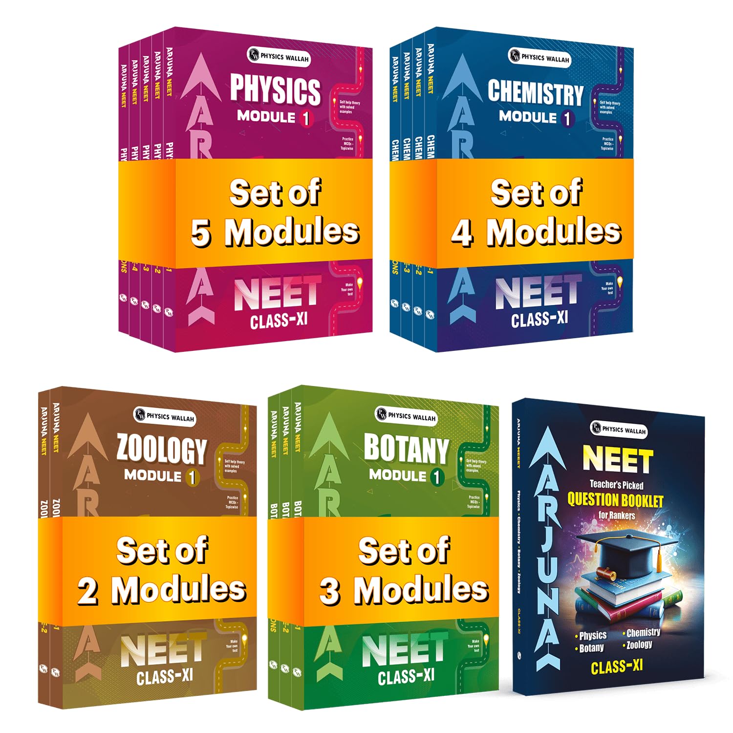 PW Arjuna For NEET Class 11 Physics, Chemistry, Botany & Zoology Modules and Questions Booklet with Solutions Combo Set of 16 Bo