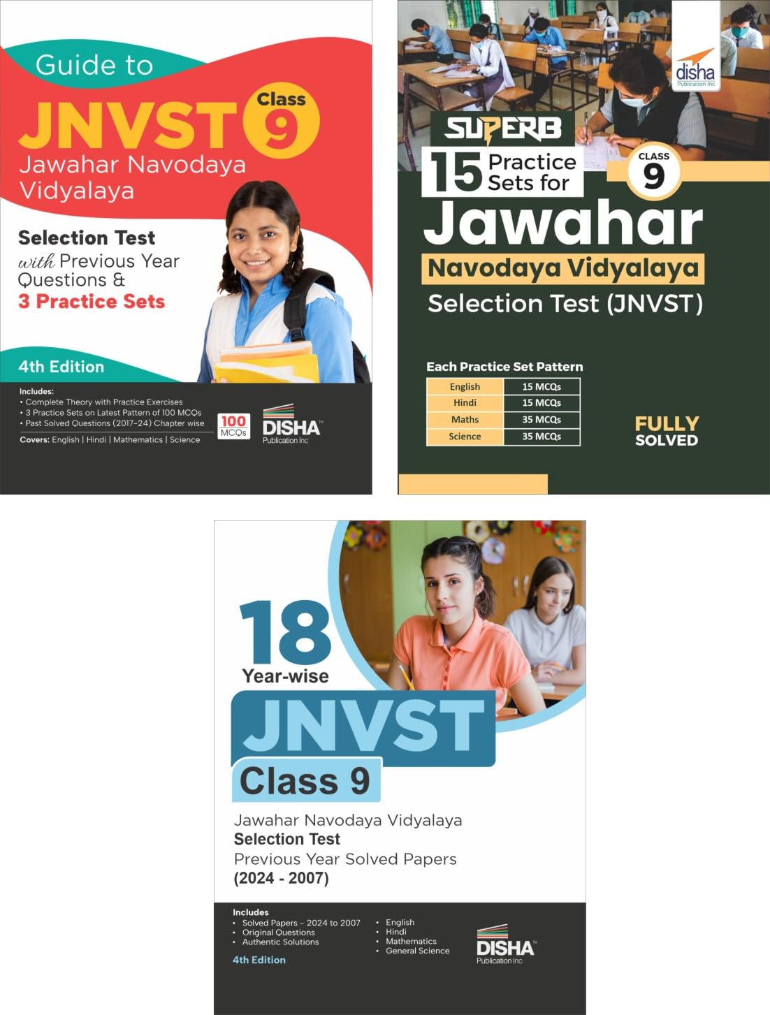 Combo (Set Of 3 Books) Study Package For Jnvst Class 9 Jawahar Navodaya Vidyalaya Selection Test  Guide + Previous Year Solved 